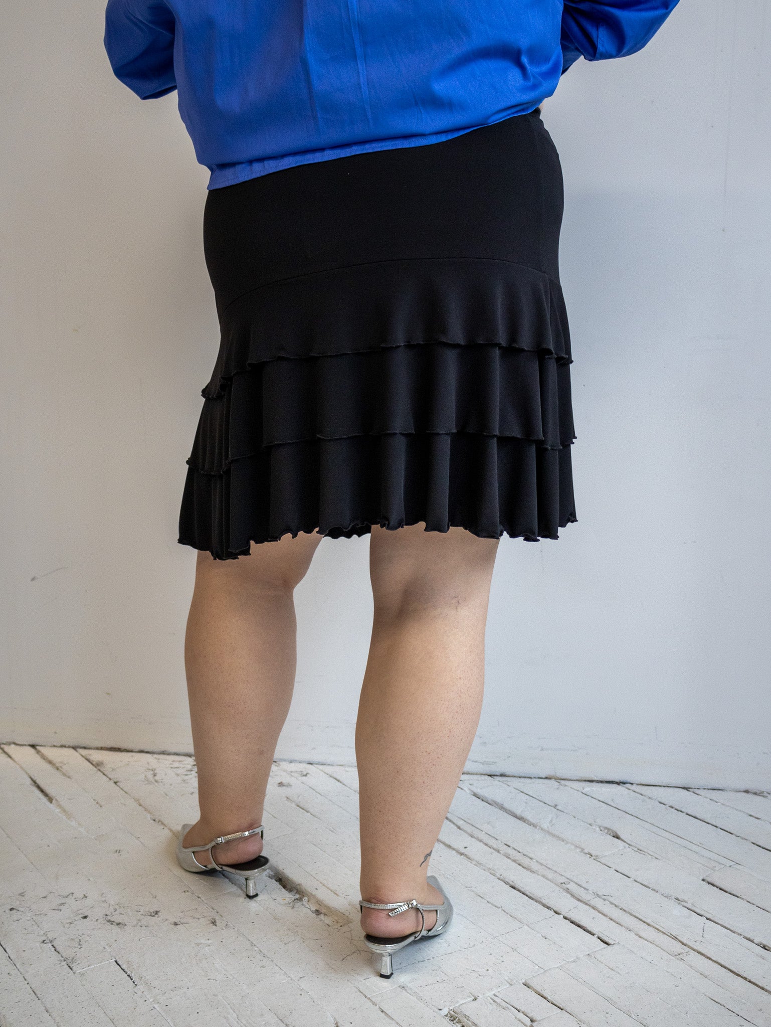 Vintage - Black Stretch Ruffle Skirt (1X-3X)
