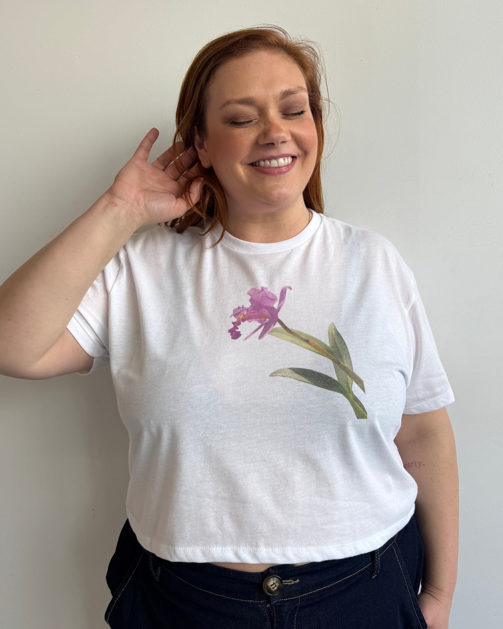 Laila Textiles - Pink Orchid Cropped Tee (3X)