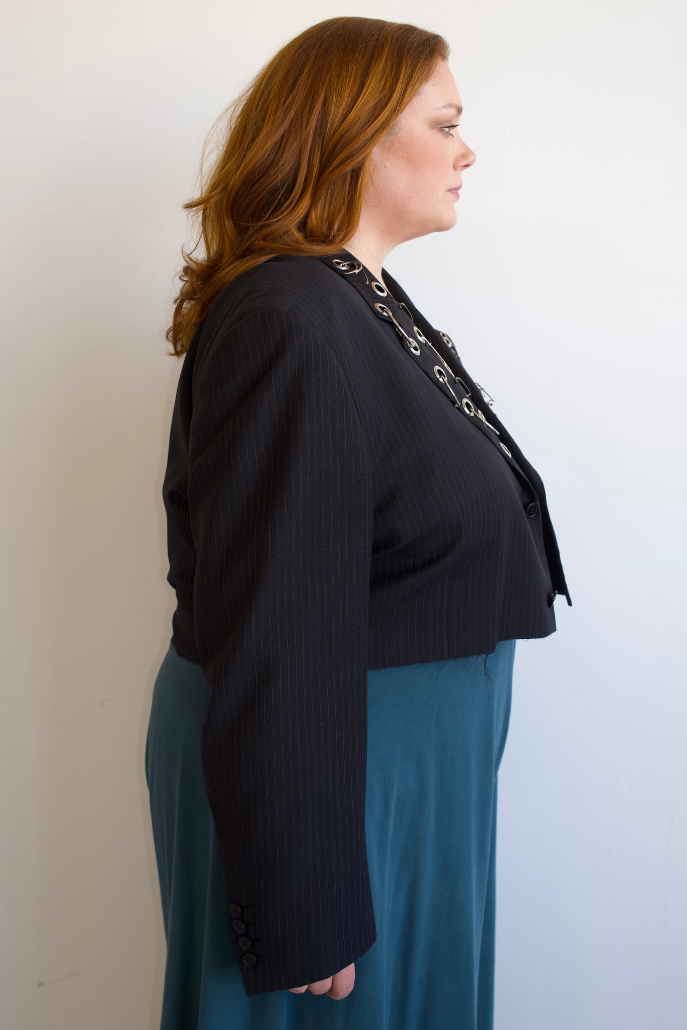 Shop Journal - Navy Pinstripe Grommet Blazer (XL/1X)