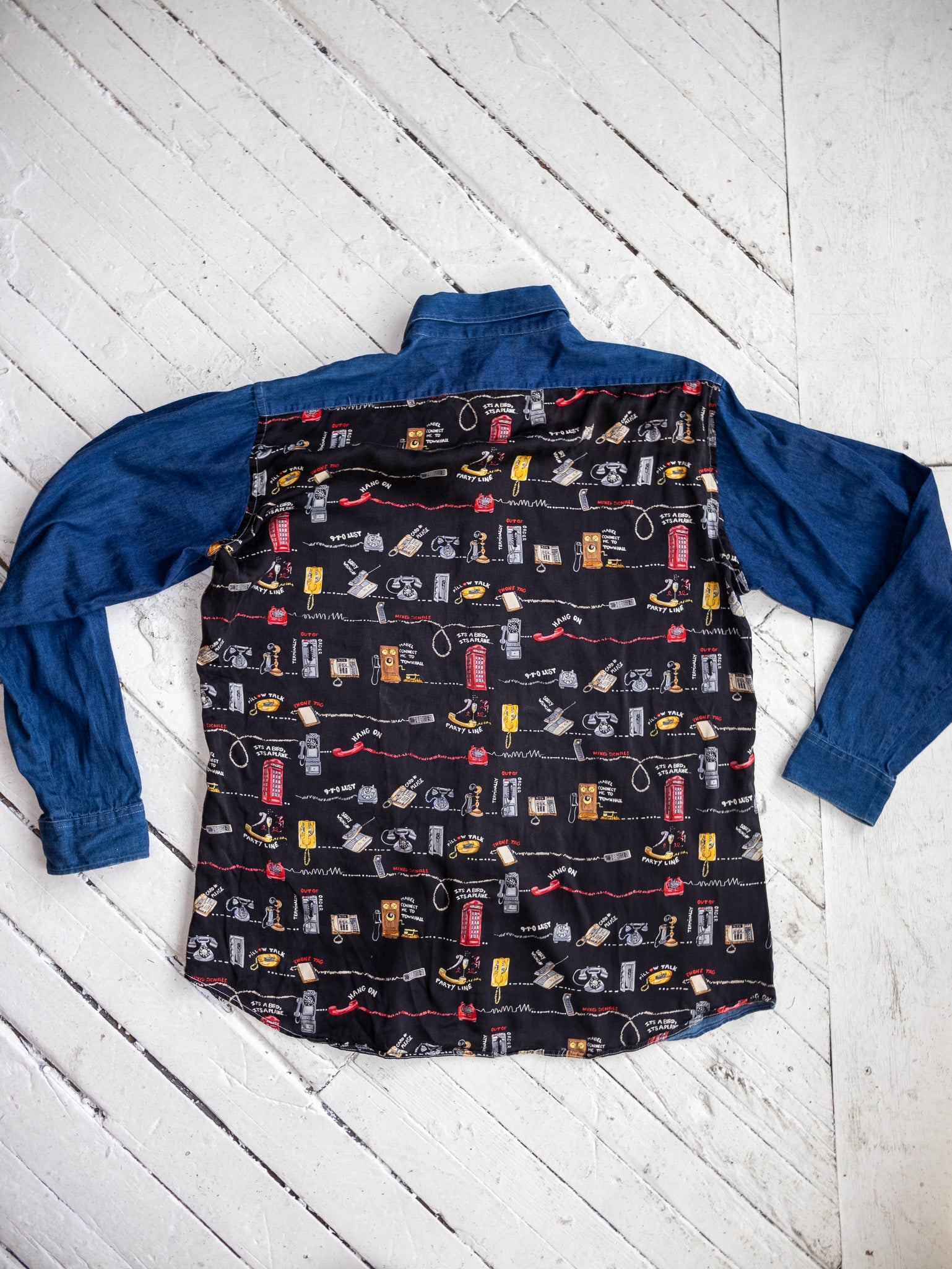 Nicole Miller - Silk + Denim Phone Shirt (XL)