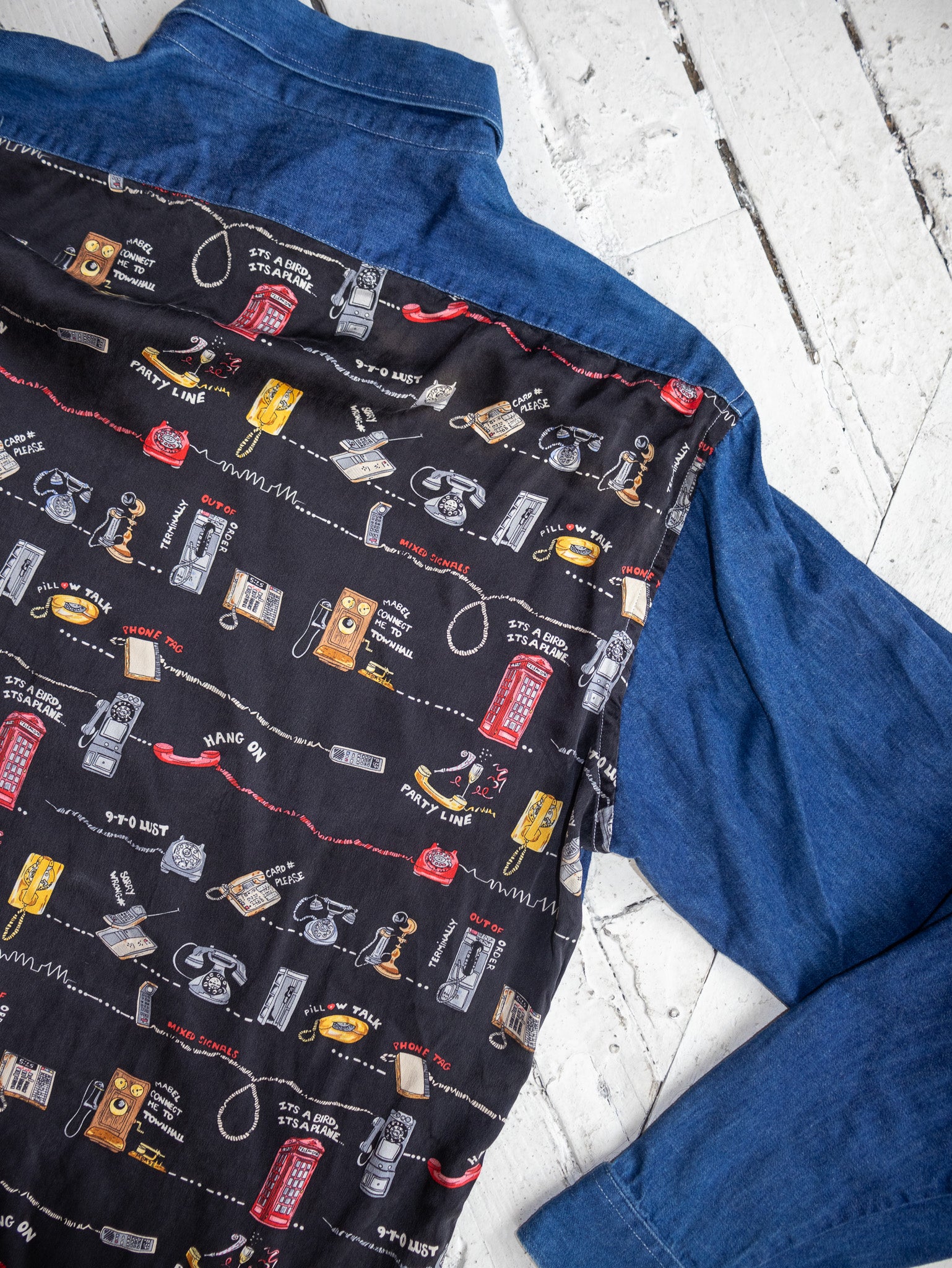 Nicole Miller - Silk + Denim Phone Shirt (XL)
