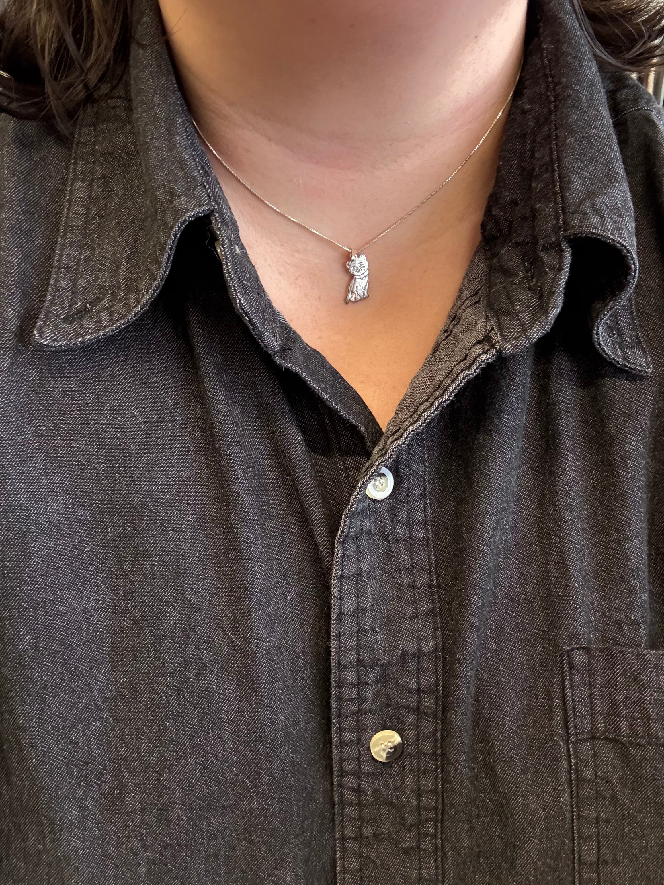 Vintage - Silver Cat Necklace (18”)