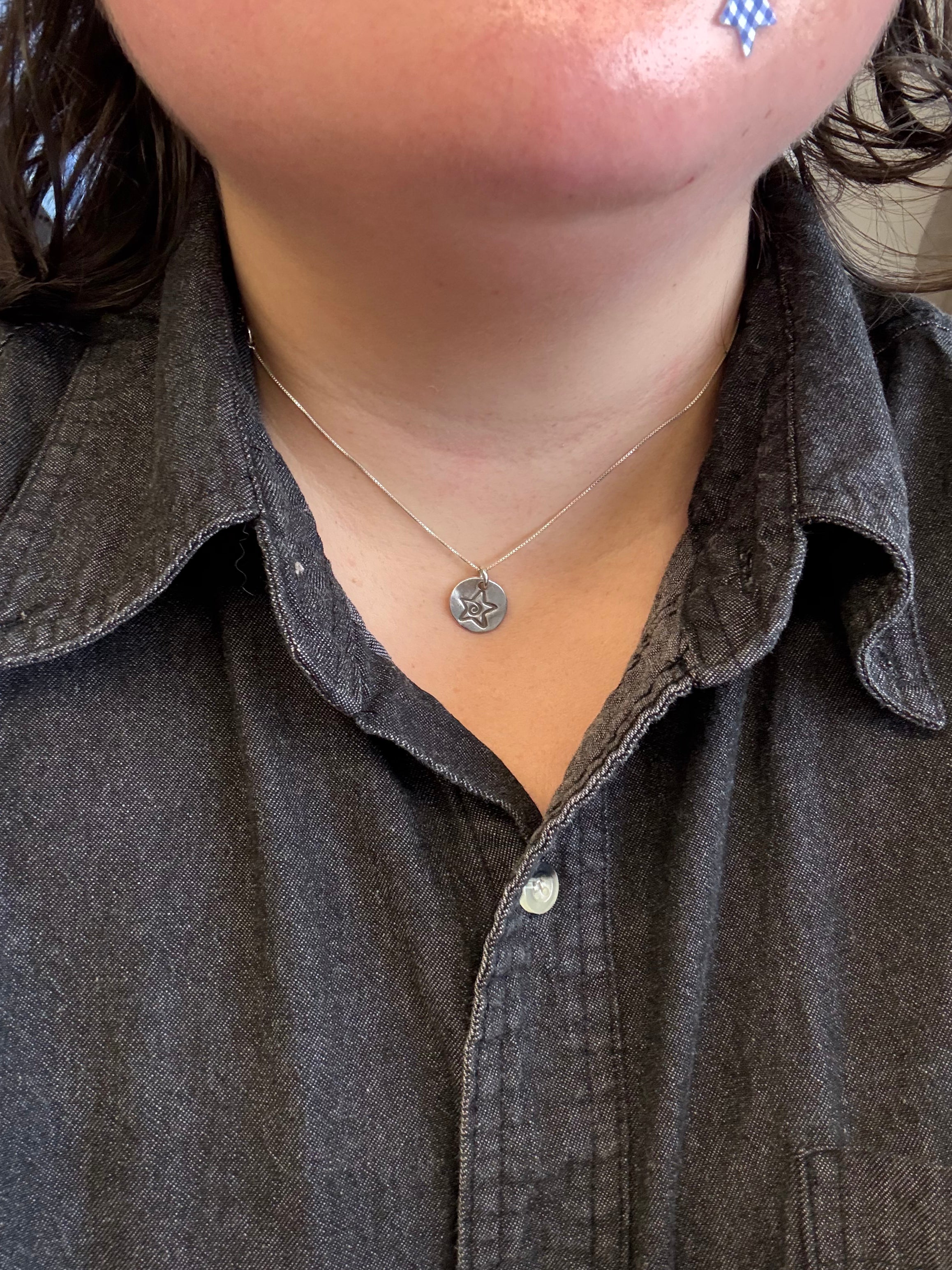 Vintage - Silver Doodle Star Necklace (18”)