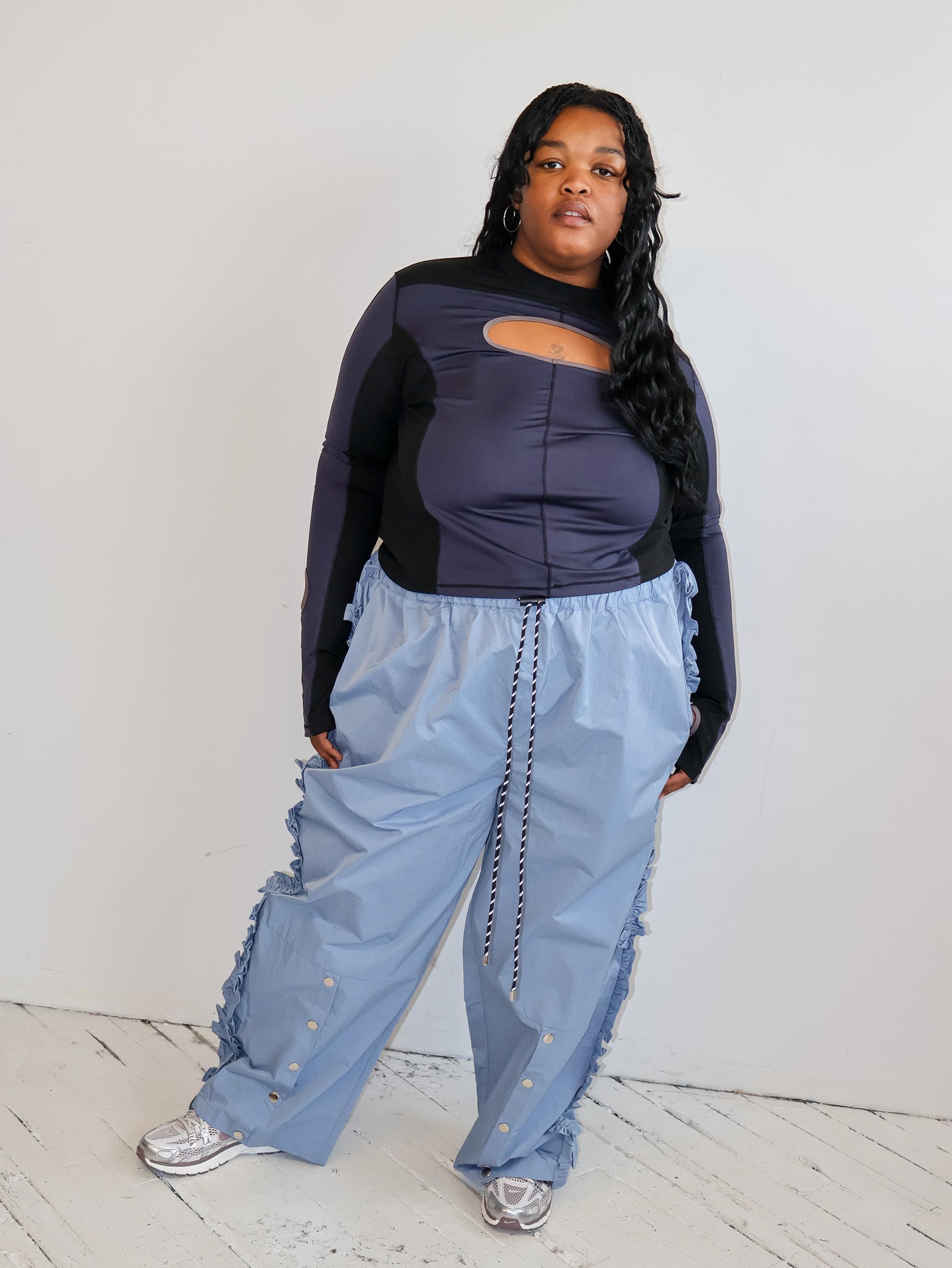 KKCo x BRZ - Ruffle Split Track Pant in Lake