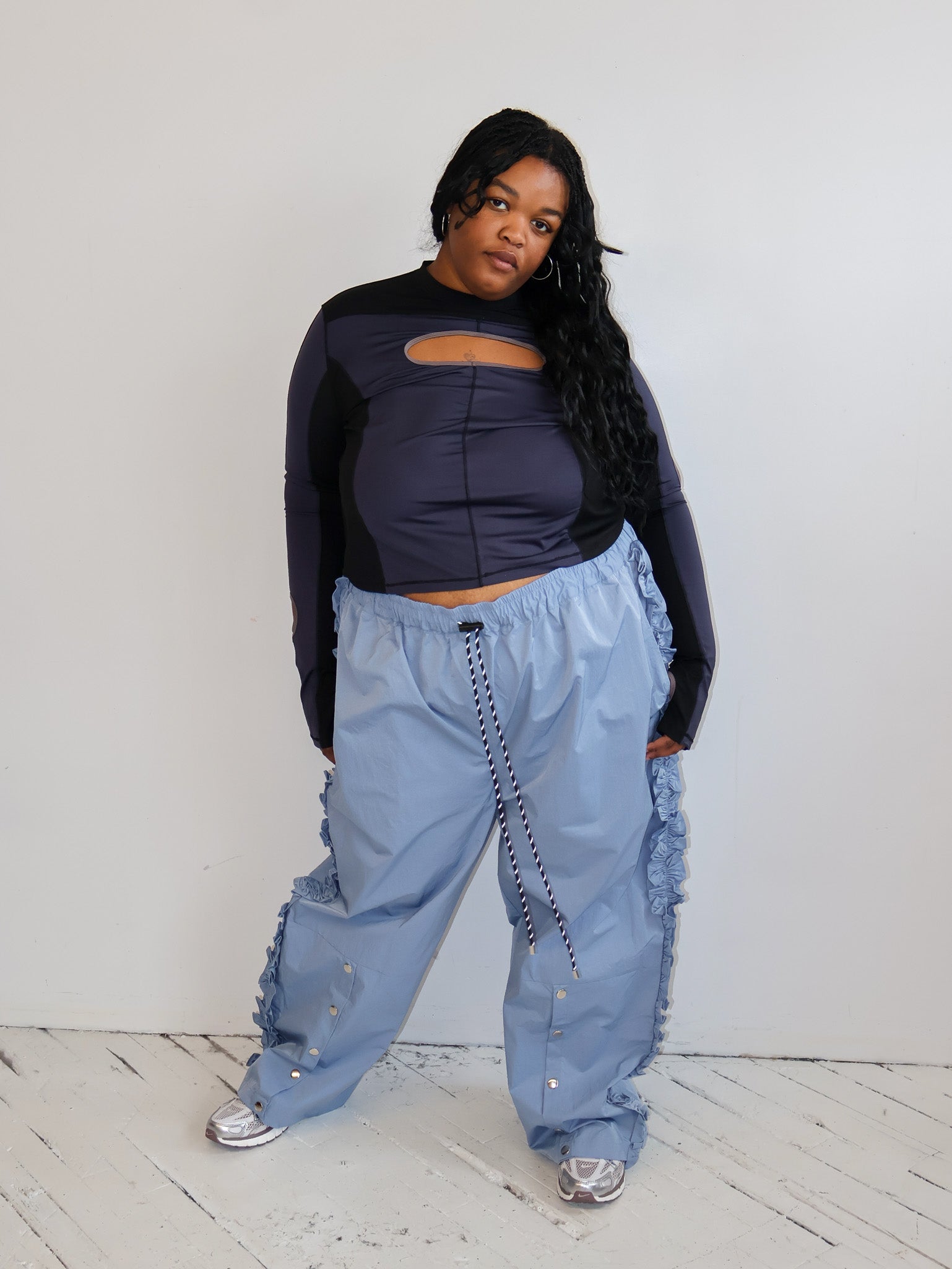 KKCo x BRZ - Ruffle Split Track Pant in Lake