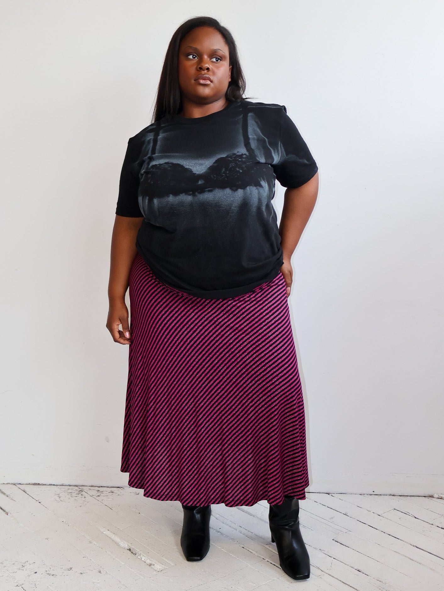 Vintage - Fuchsia Striped Skirt (XL-2X)