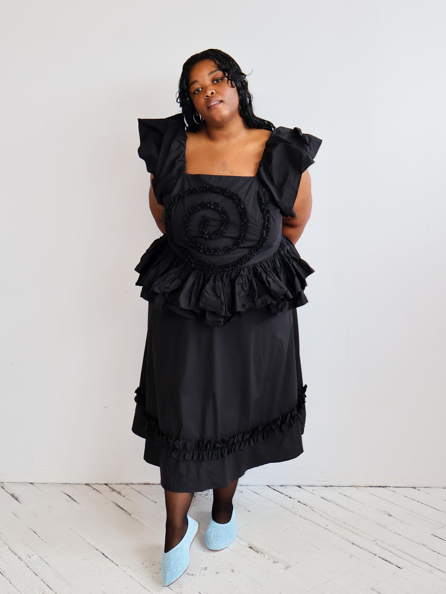 KKCo x BRZ - Spiral Ruffle Dress in Onyx