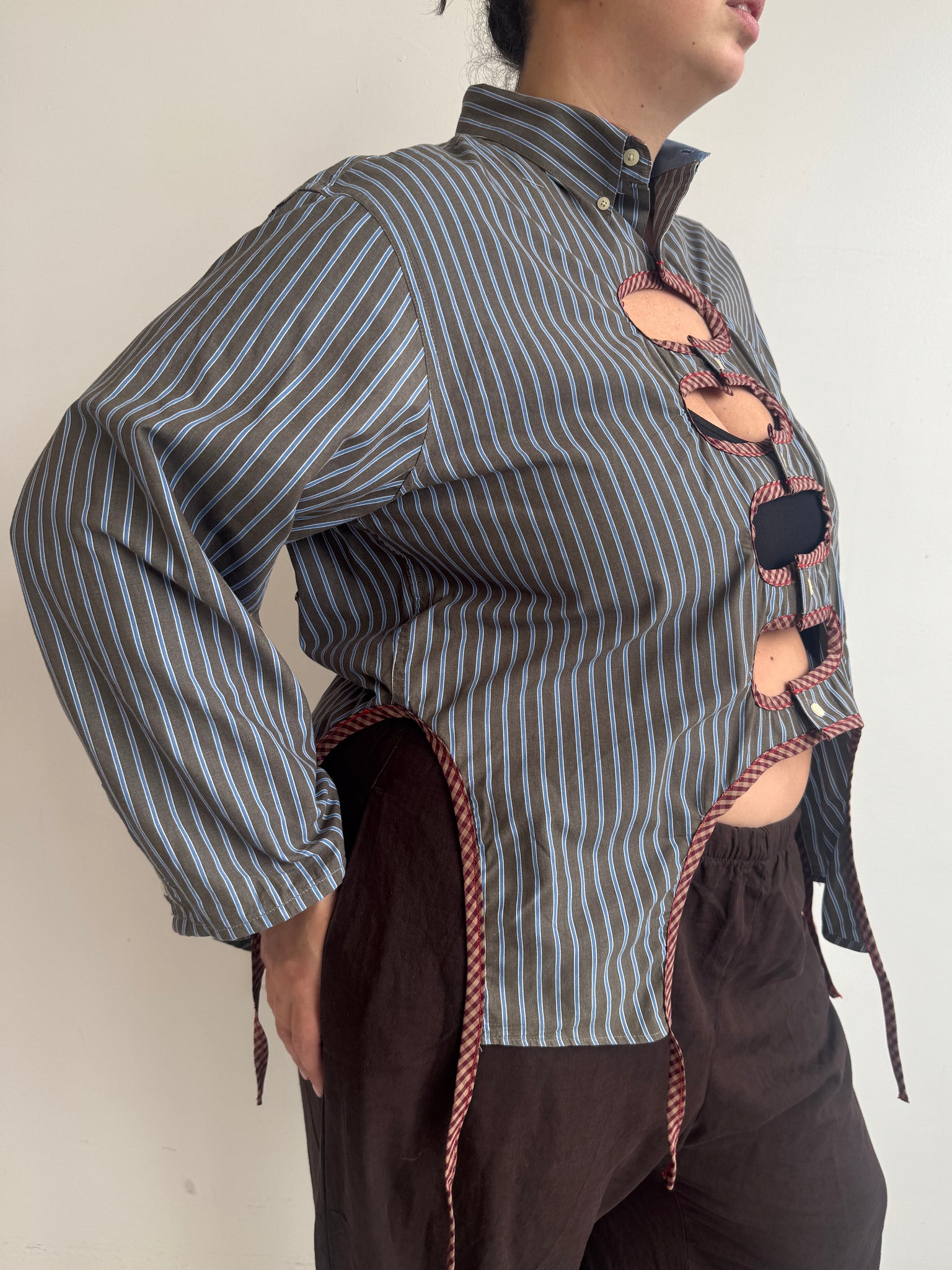 Tiberi x BRZ - Brown & Red Reworked Cutout Star Shirt (1X)