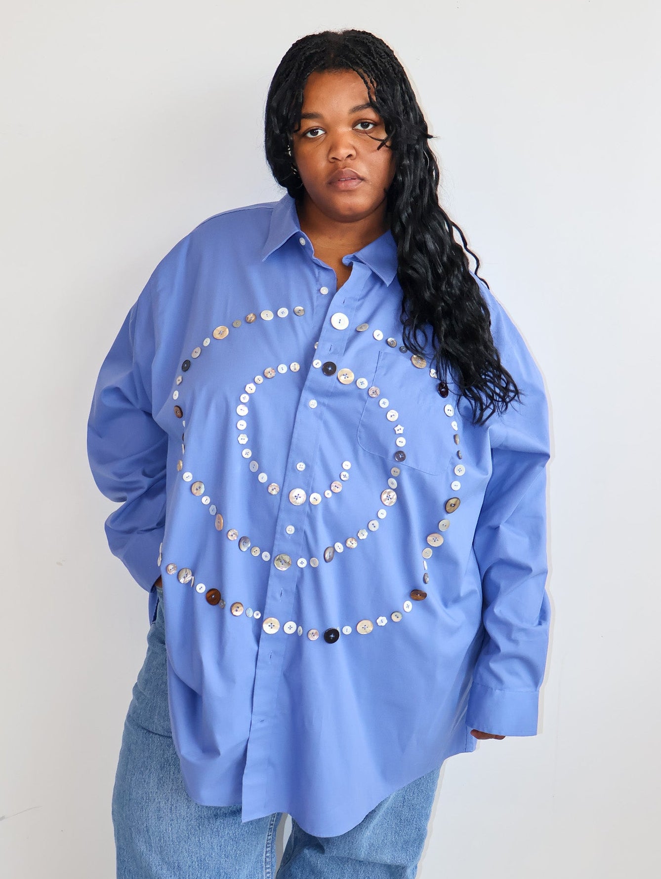 Maya x BRZ - Solid Blue Button Down (3X/4X)