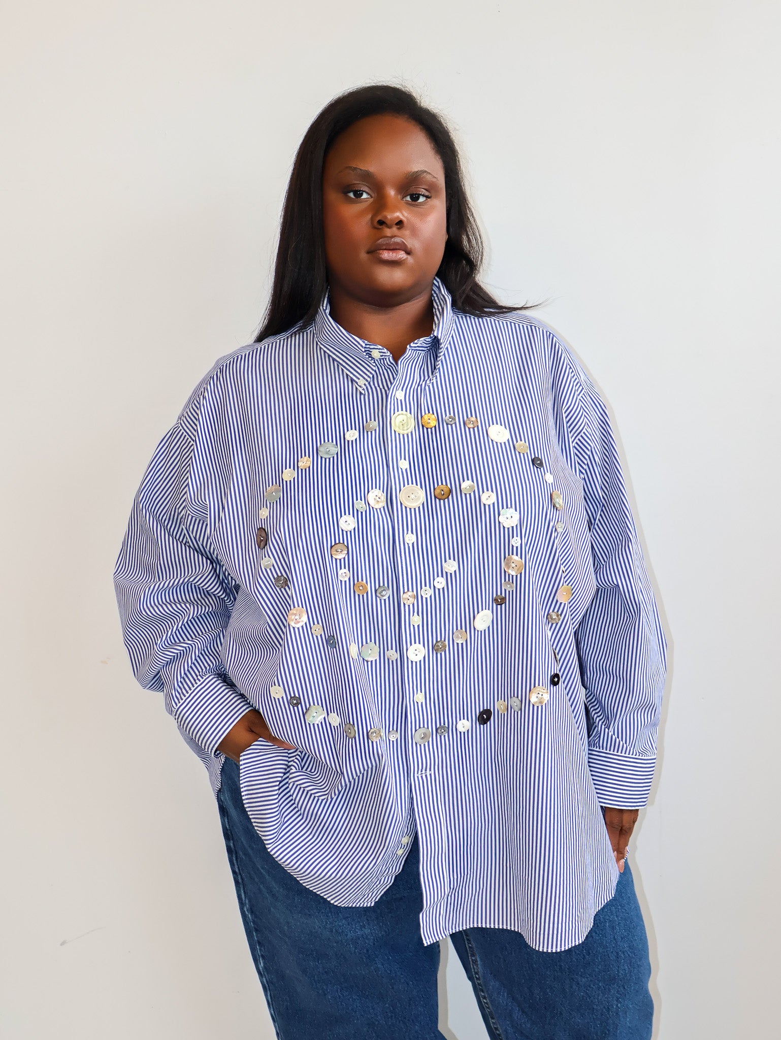 Maya x BRZ - Blue Stripe Spiral Button Down (3X/4X)