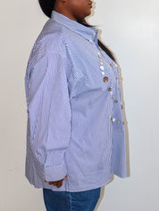 Maya x BRZ - Blue Stripe Spiral Button Down (3X/4X)