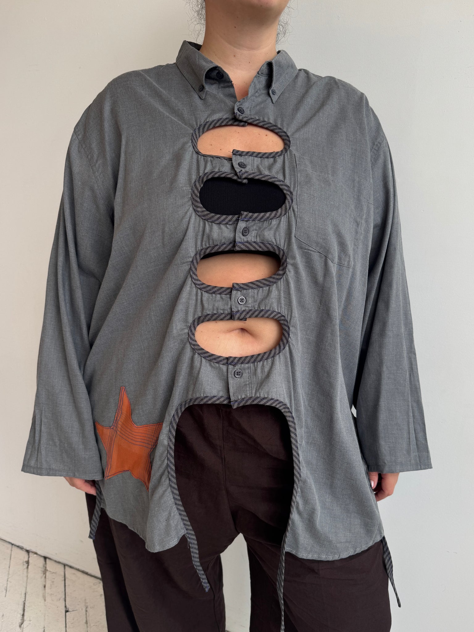 Tiberi x BRZ - Grey Reworked Cutout Star Shirt (4X)