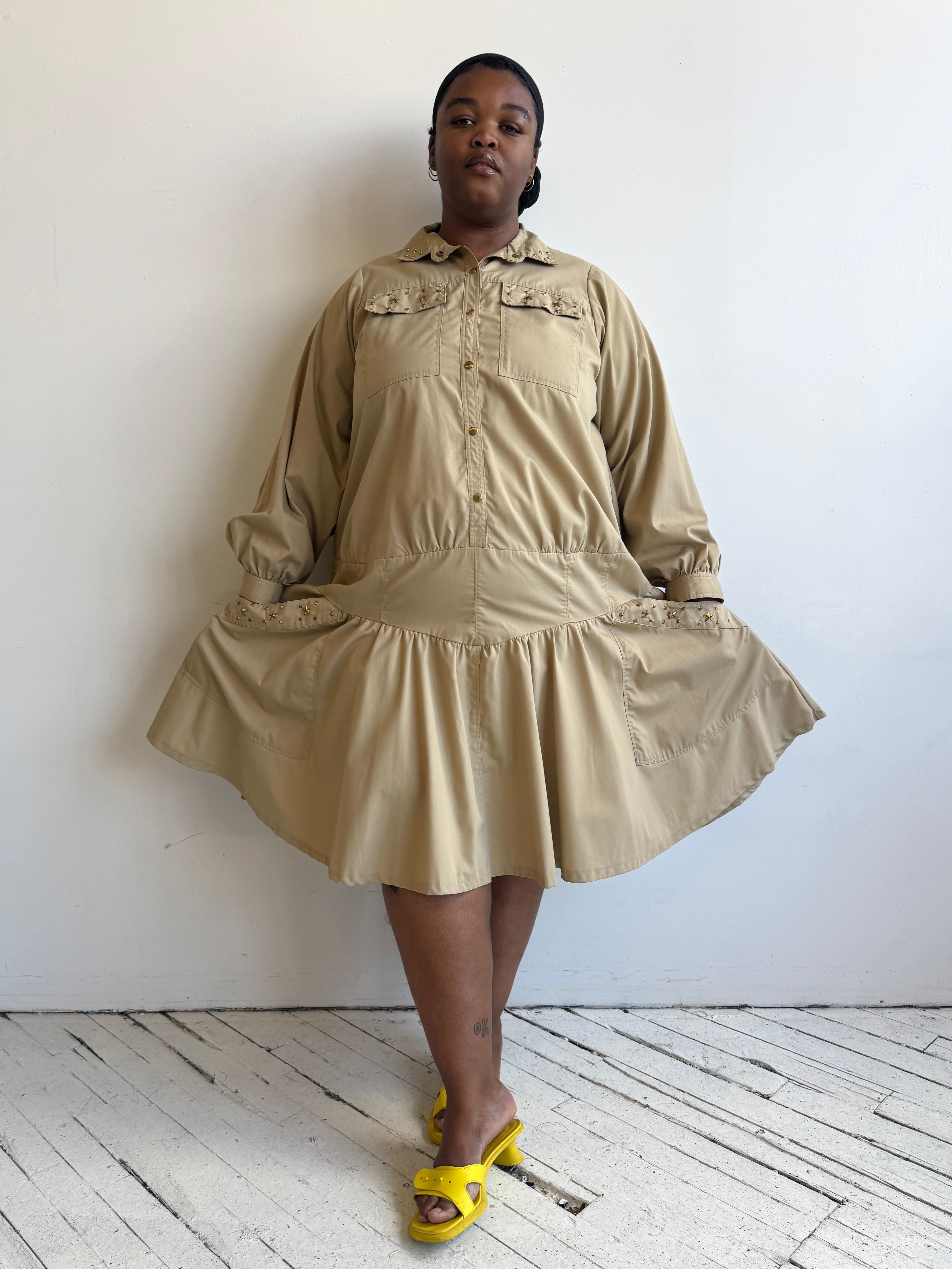 Vintage - Khaki Long Sleeve Dress (3X)