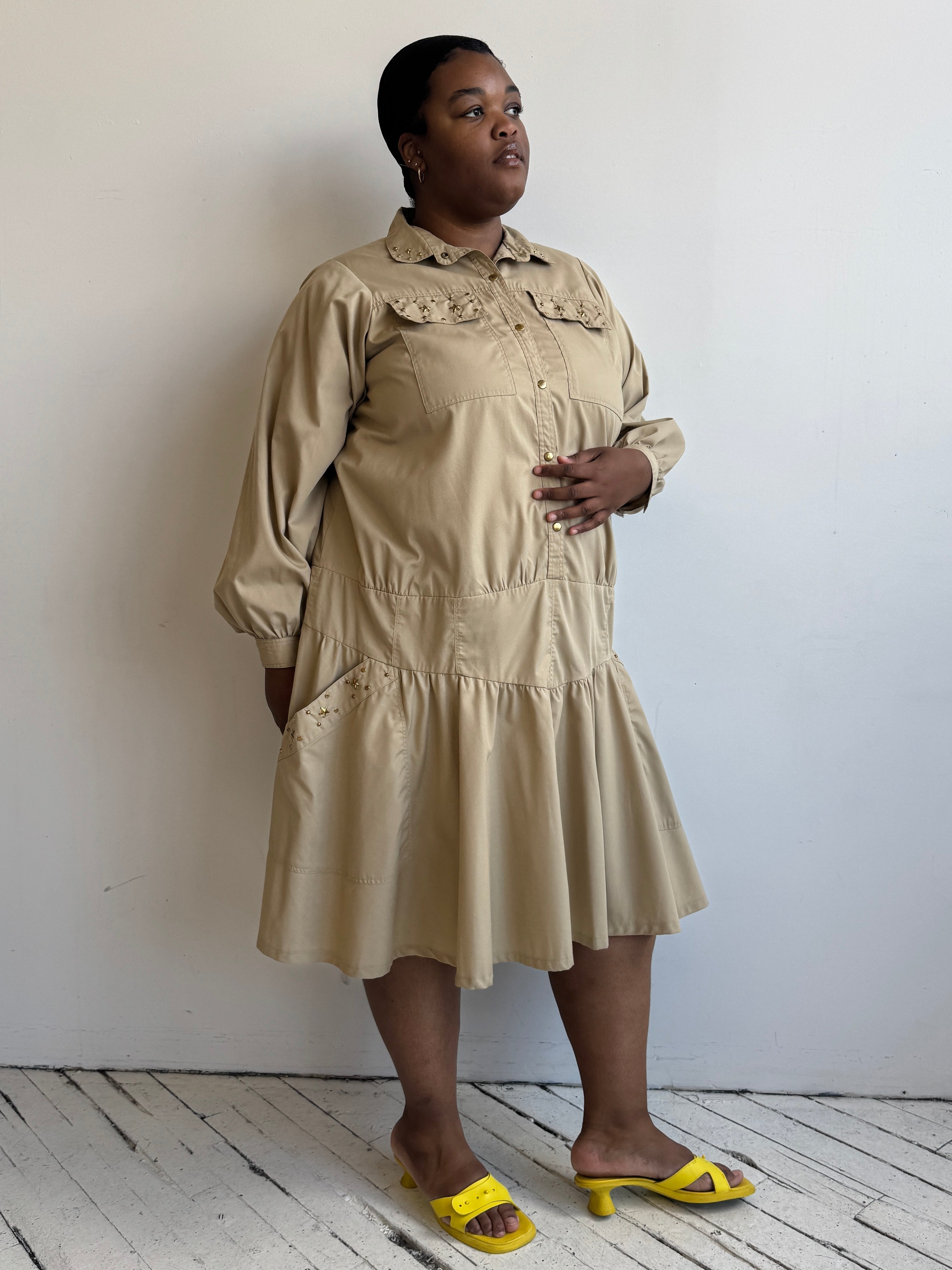 Vintage - Khaki Long Sleeve Dress (3X)