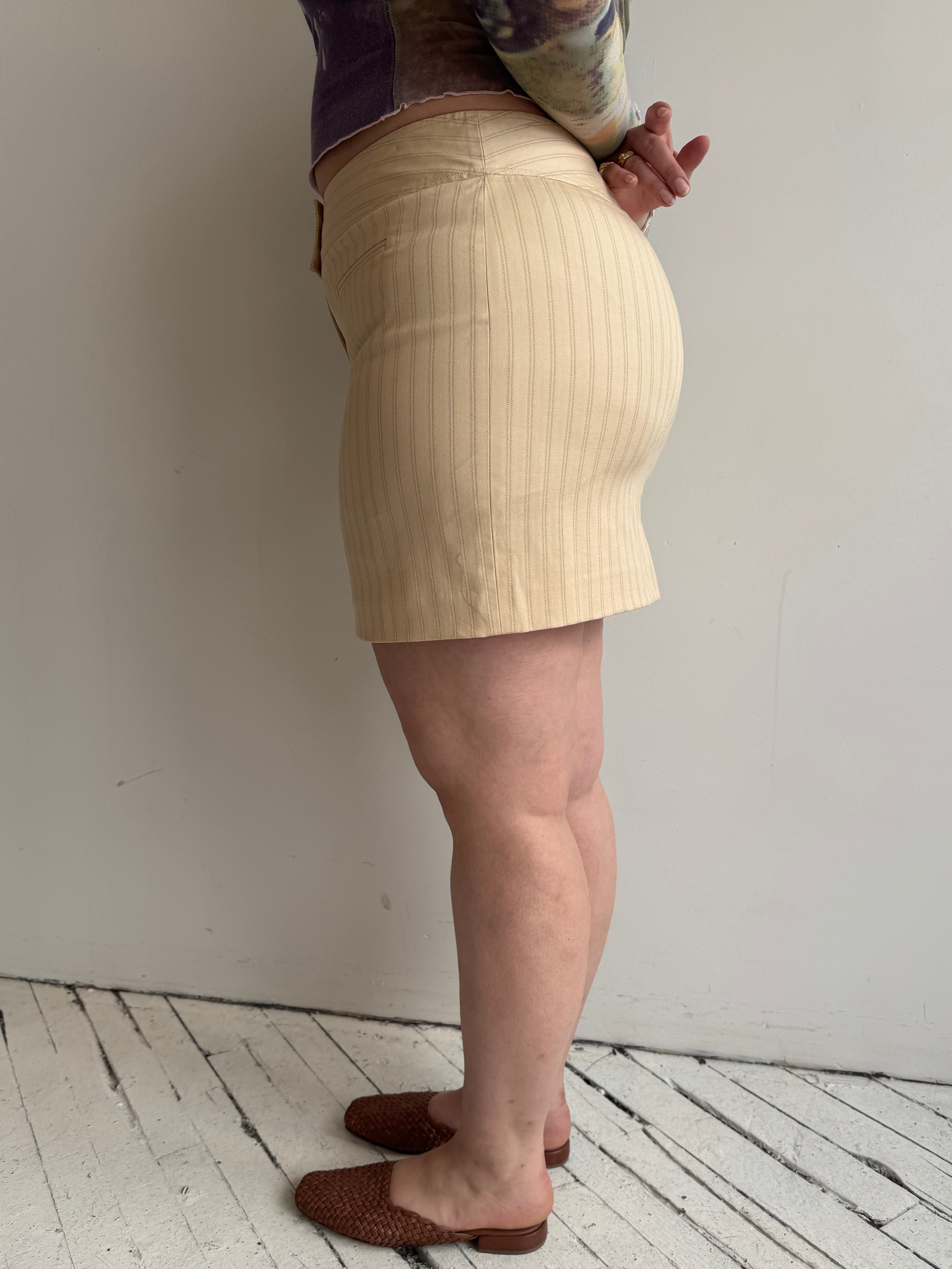 Vintage - Pinstripe Cream Mini Skirt (XL)