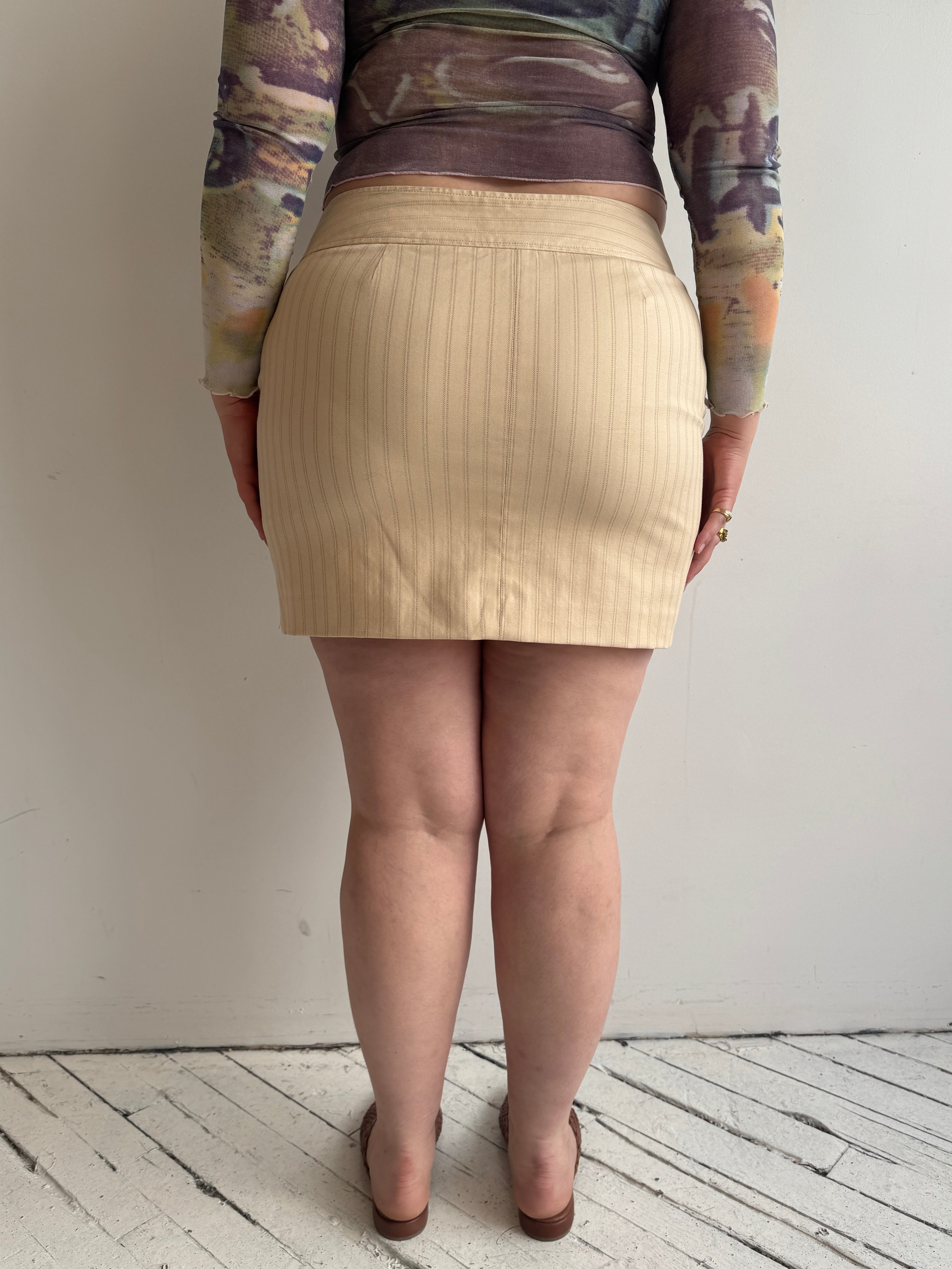 Vintage - Pinstripe Cream Mini Skirt (XL)