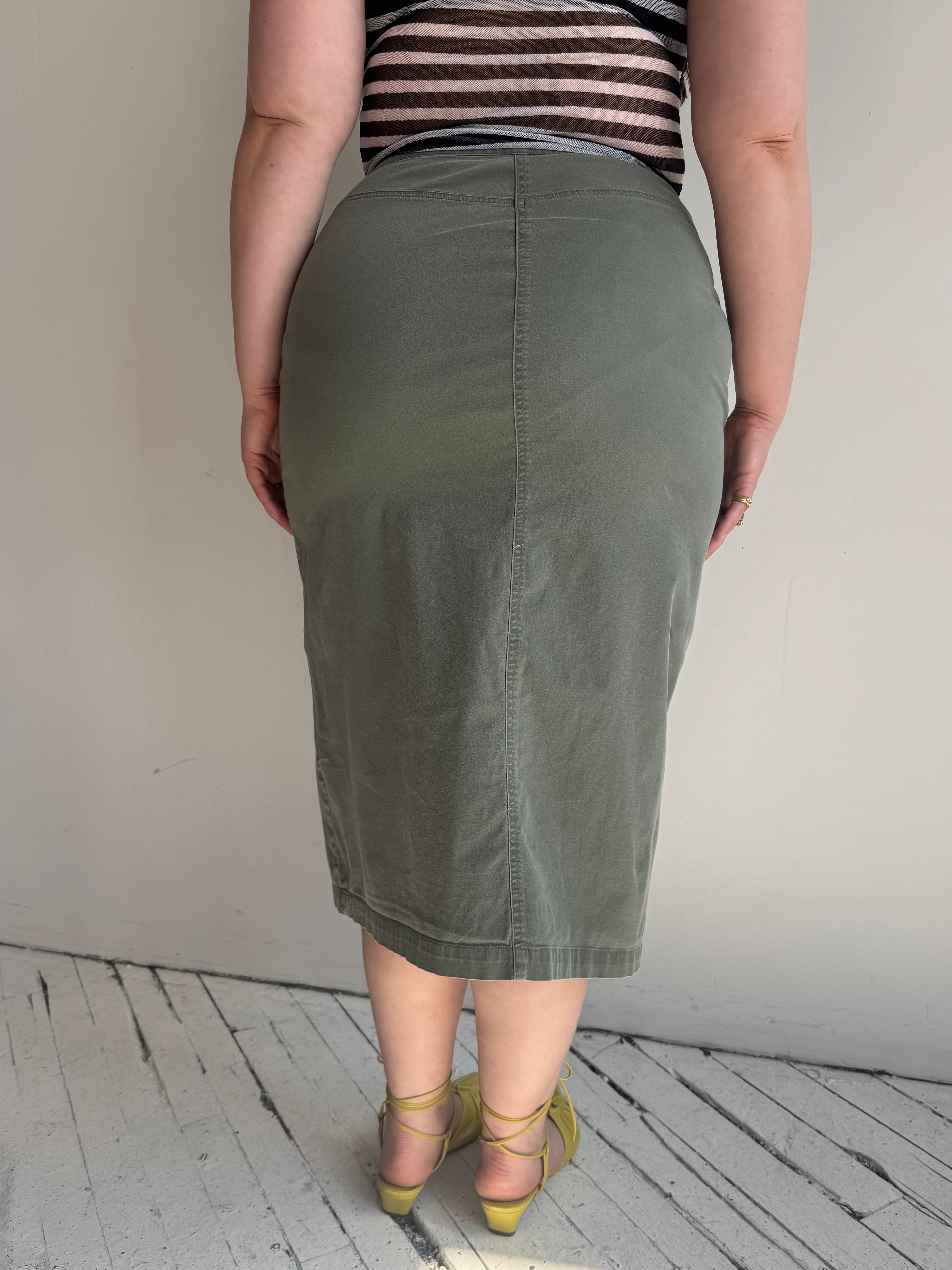 Vintage - Green Stretch Midi Skirt (XL/1X)