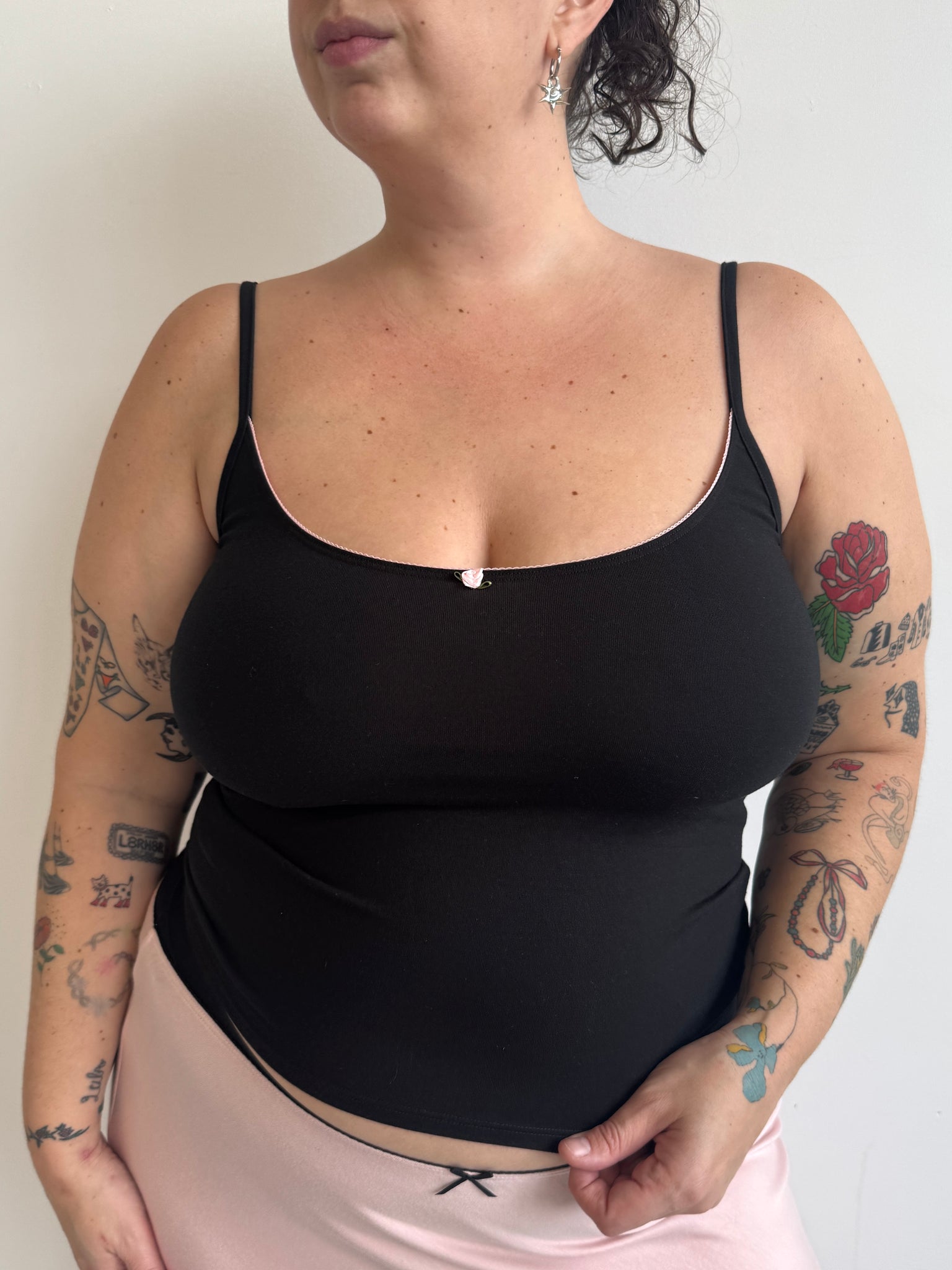RAT BOI - Scoop Back Cami in Onyx/Baby Pink (XL-3X)