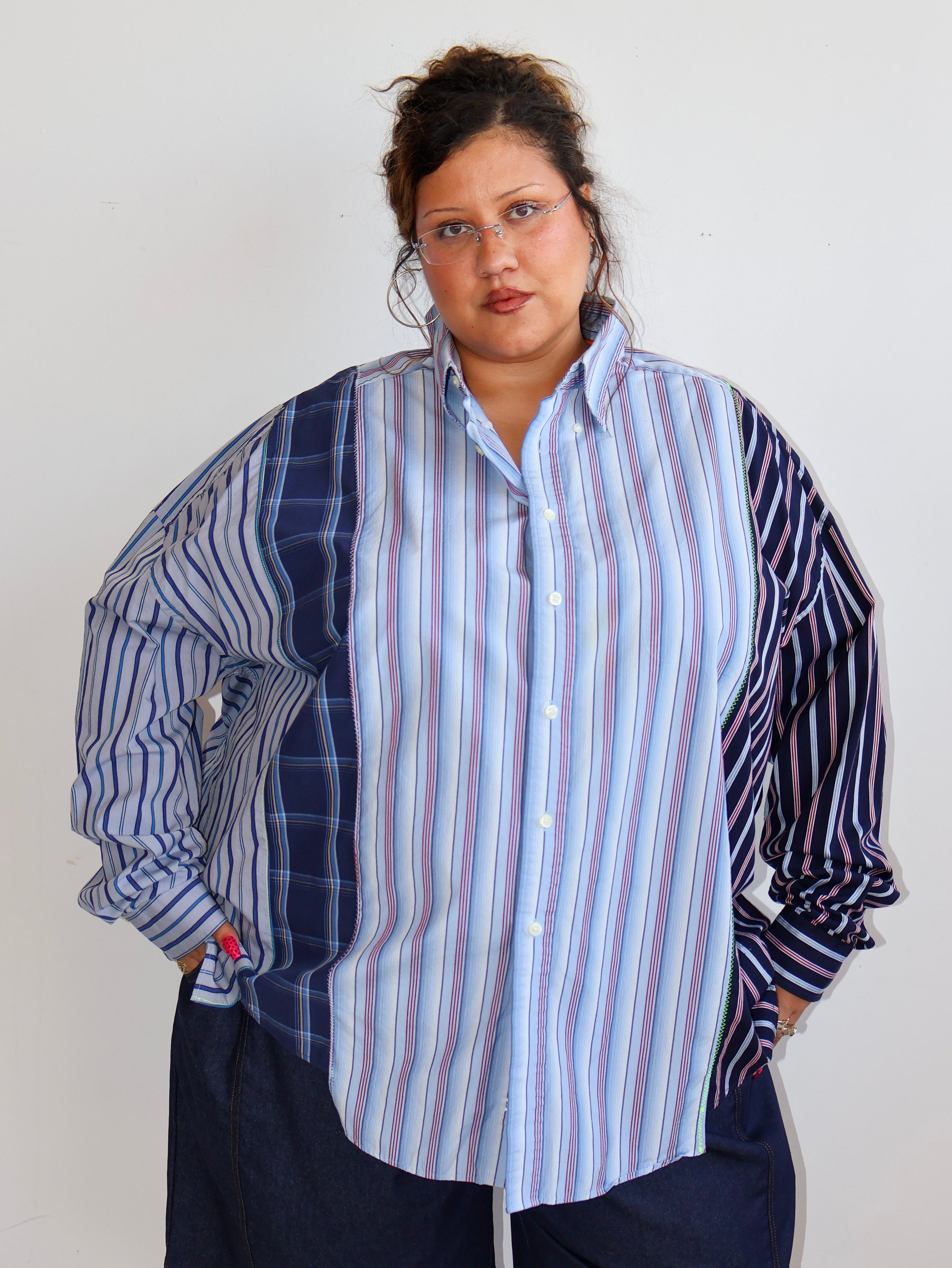 Cassie's Shop - Blue Striped Button Down (4X)