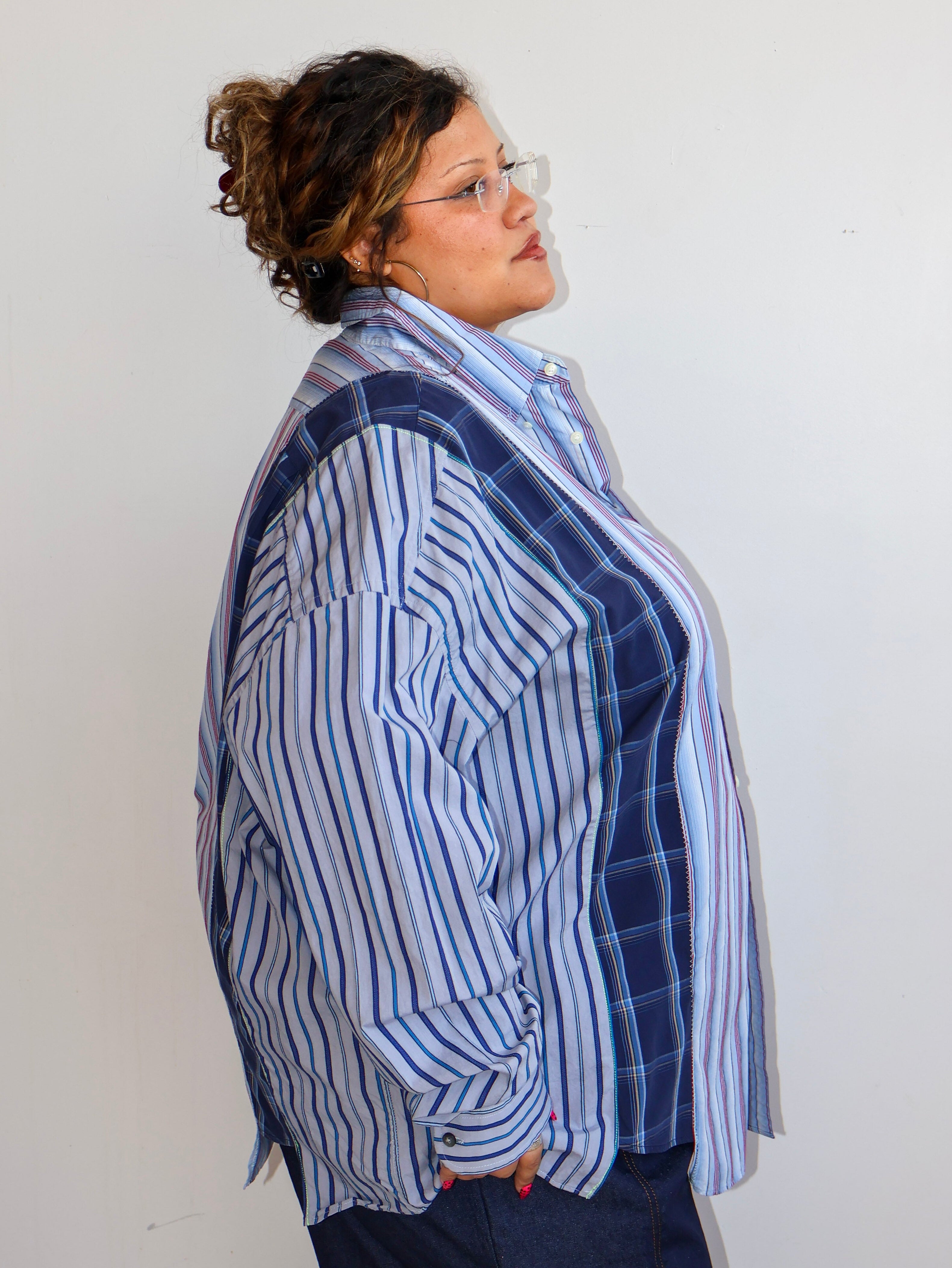Cassie's Shop - Blue Striped Button Down (4X)