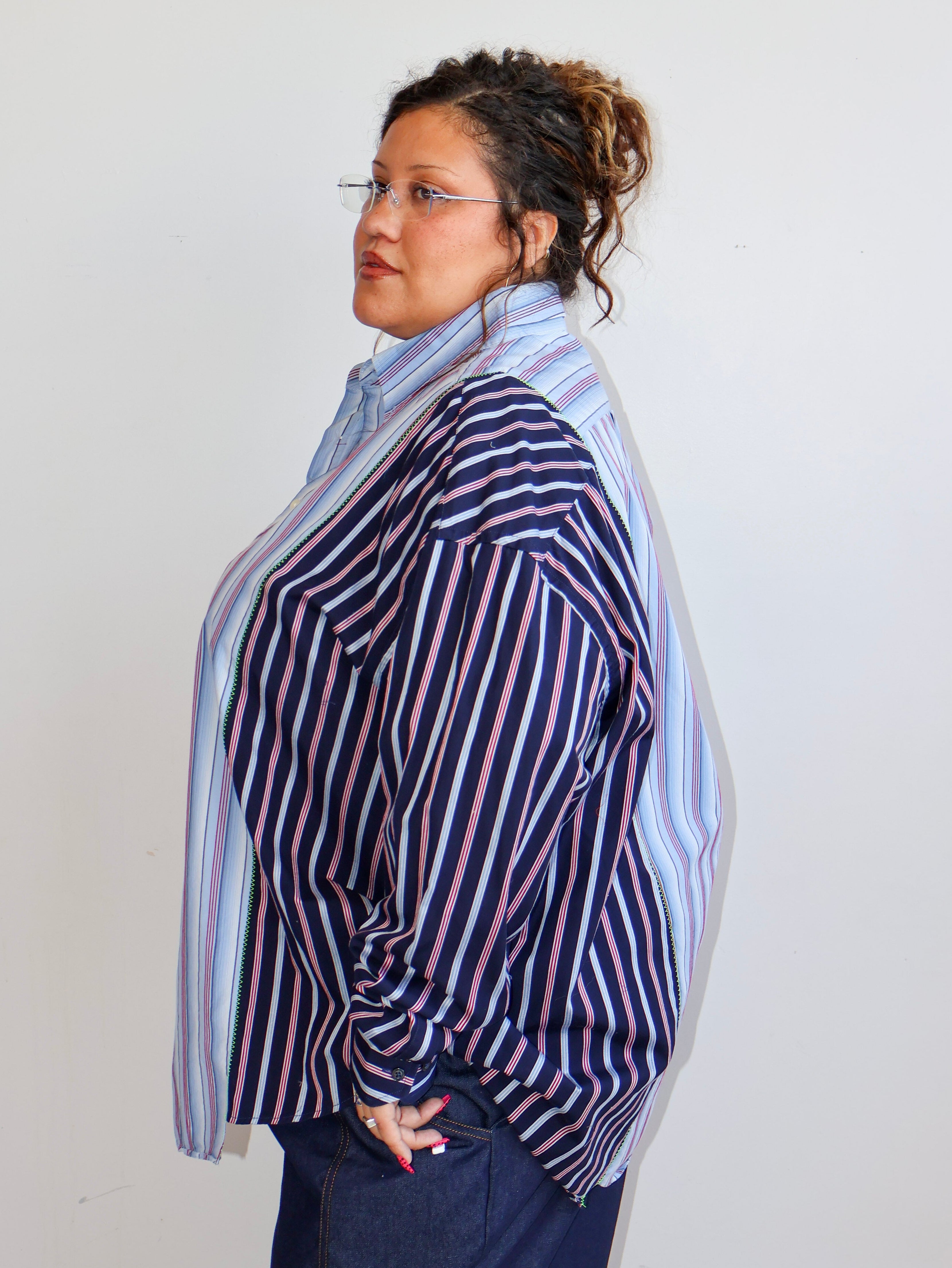 Cassie's Shop - Blue Striped Button Down (4X)