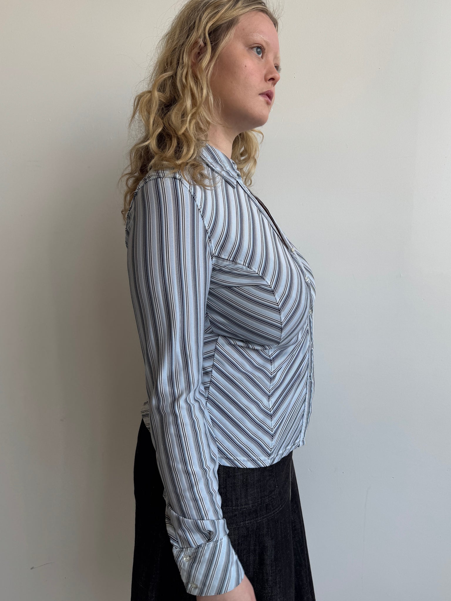 Vintage - Baby Blue Striped Blouse (L)