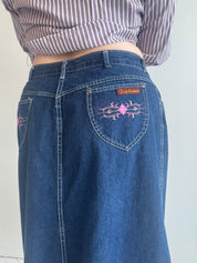 Vintage - Denim Skirt with Floral Pockets (XL)
