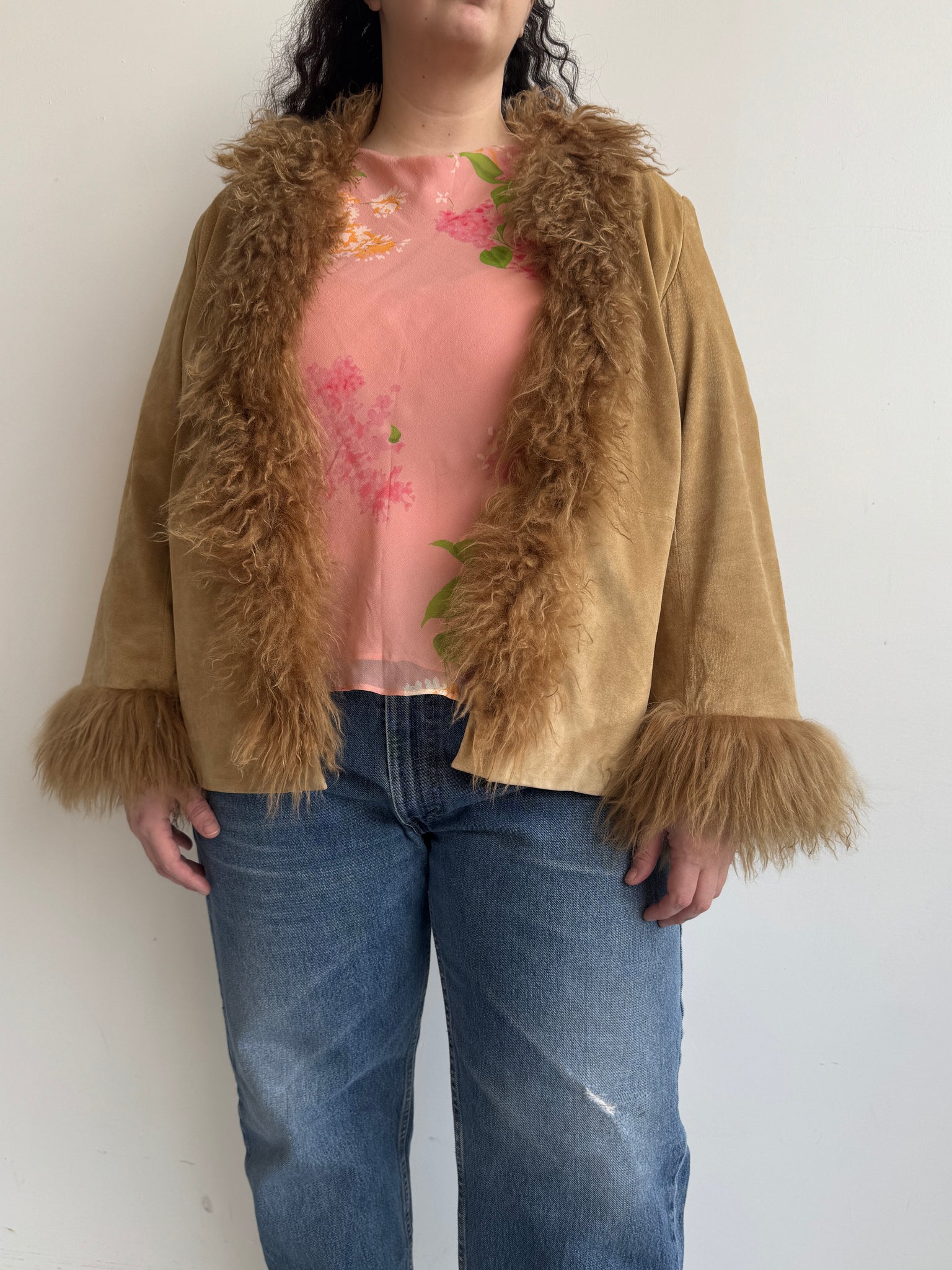 Vintage - Camel Leather Fur Jacket (2X)