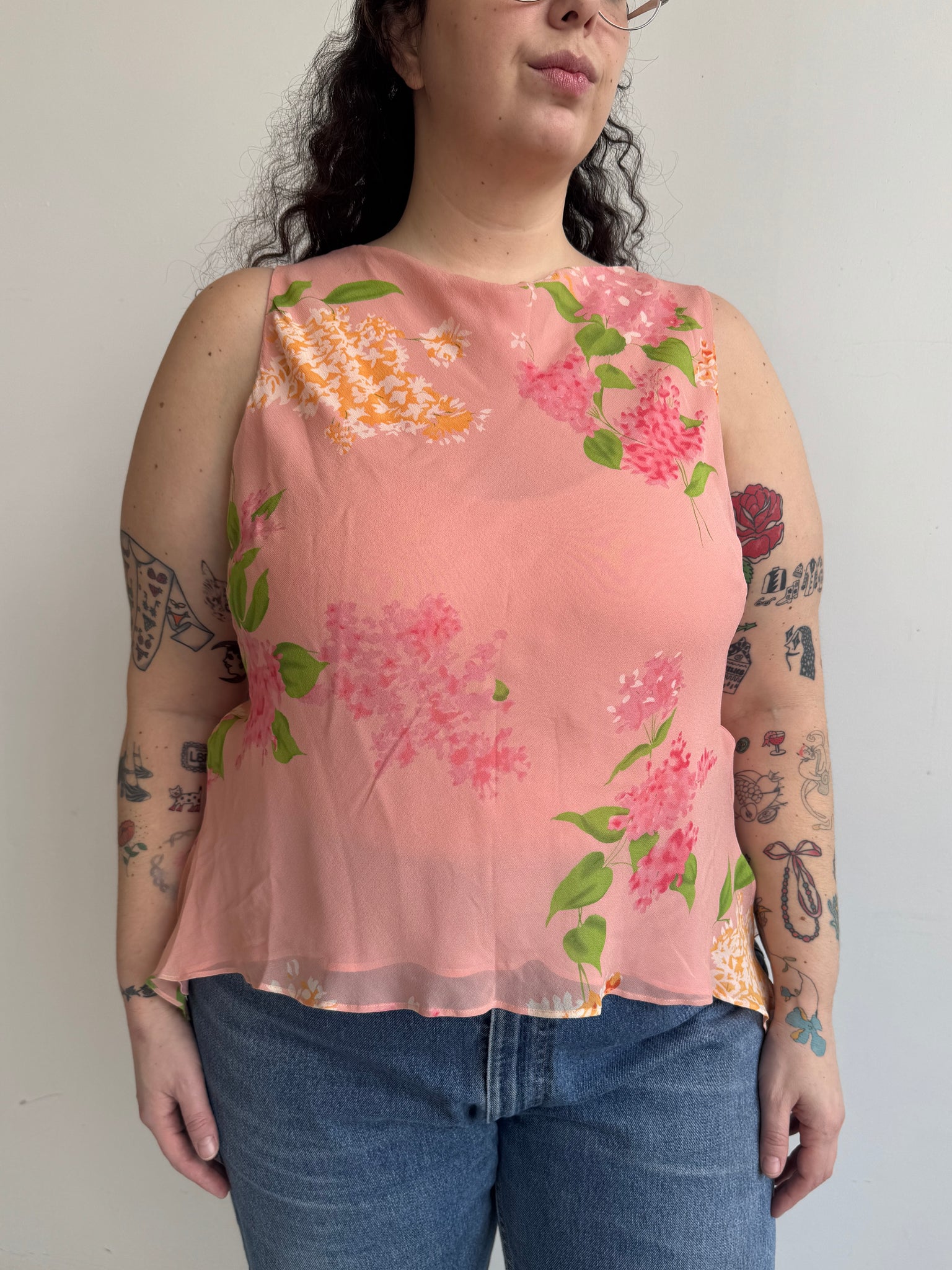 Vintage - Silk Pink Floral Tank (1X/2X)