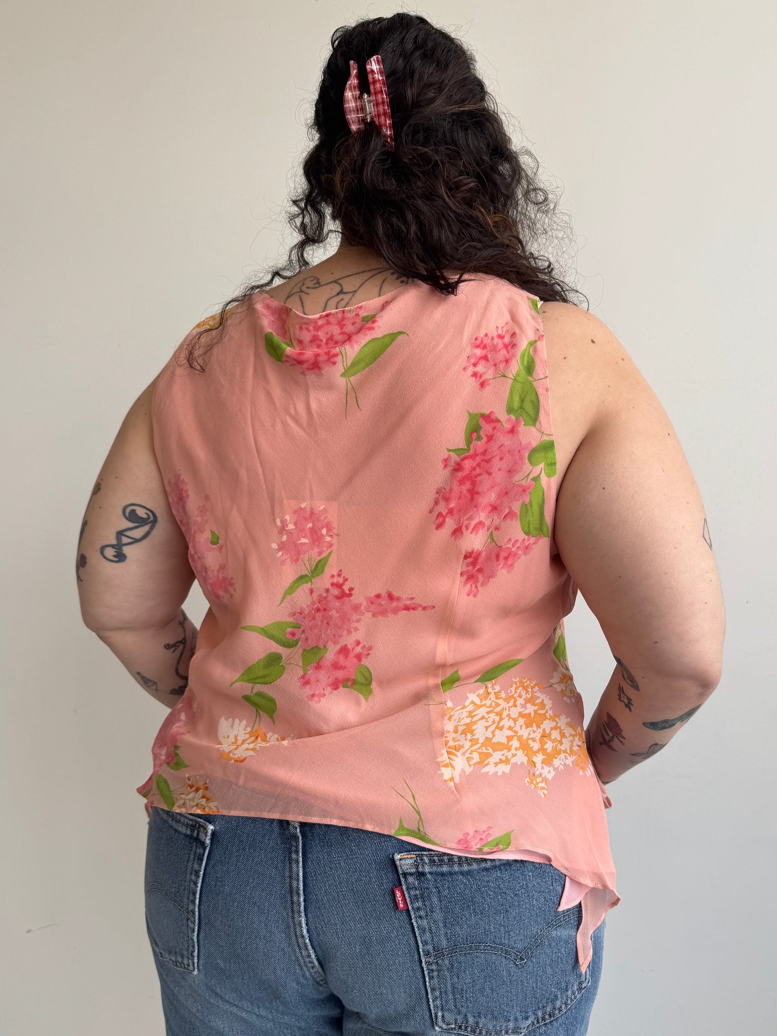 Vintage - Silk Pink Floral Tank (1X/2X)