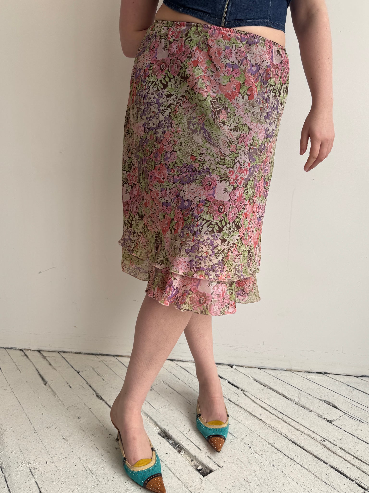 Vintage - Floral Midi Bias Skirt (XL/1X)