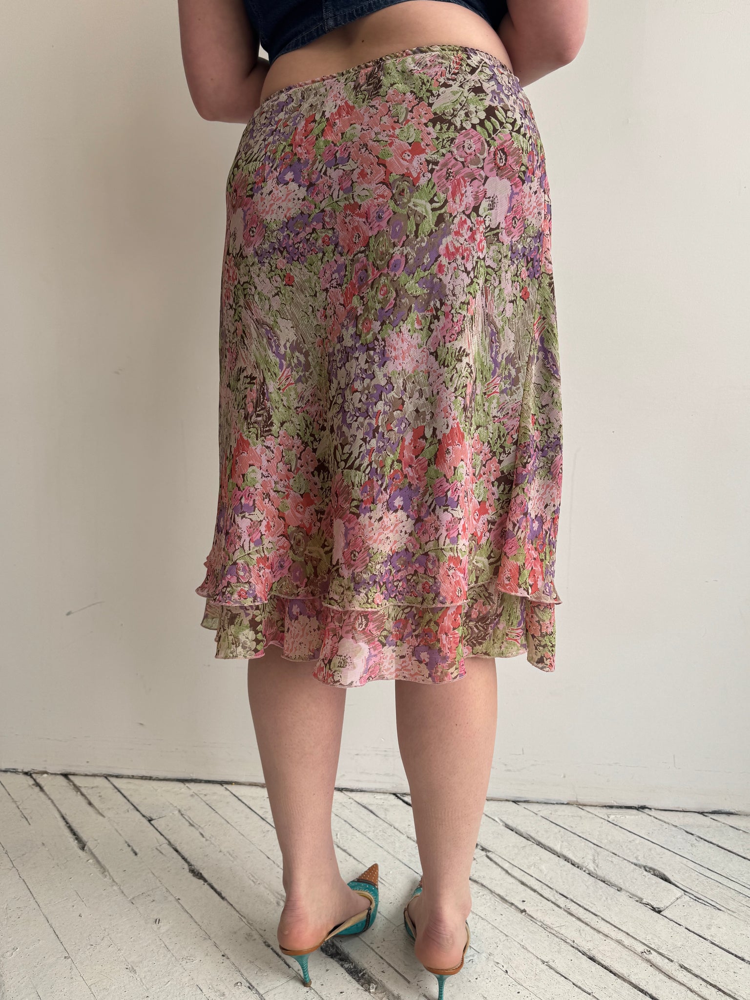 Vintage - Floral Midi Bias Skirt (XL/1X)