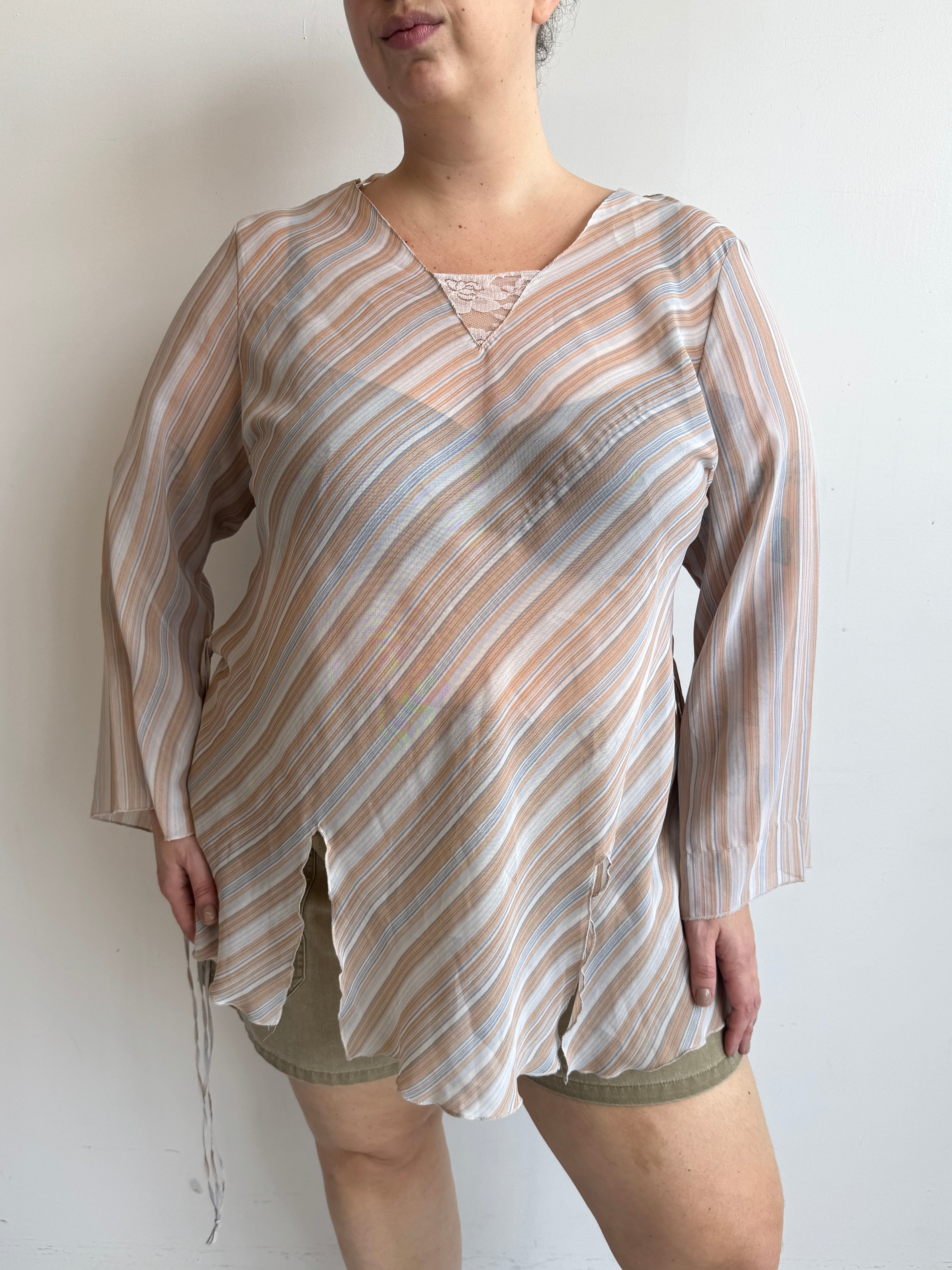 Vintage - Striped Sheer Top (2X)