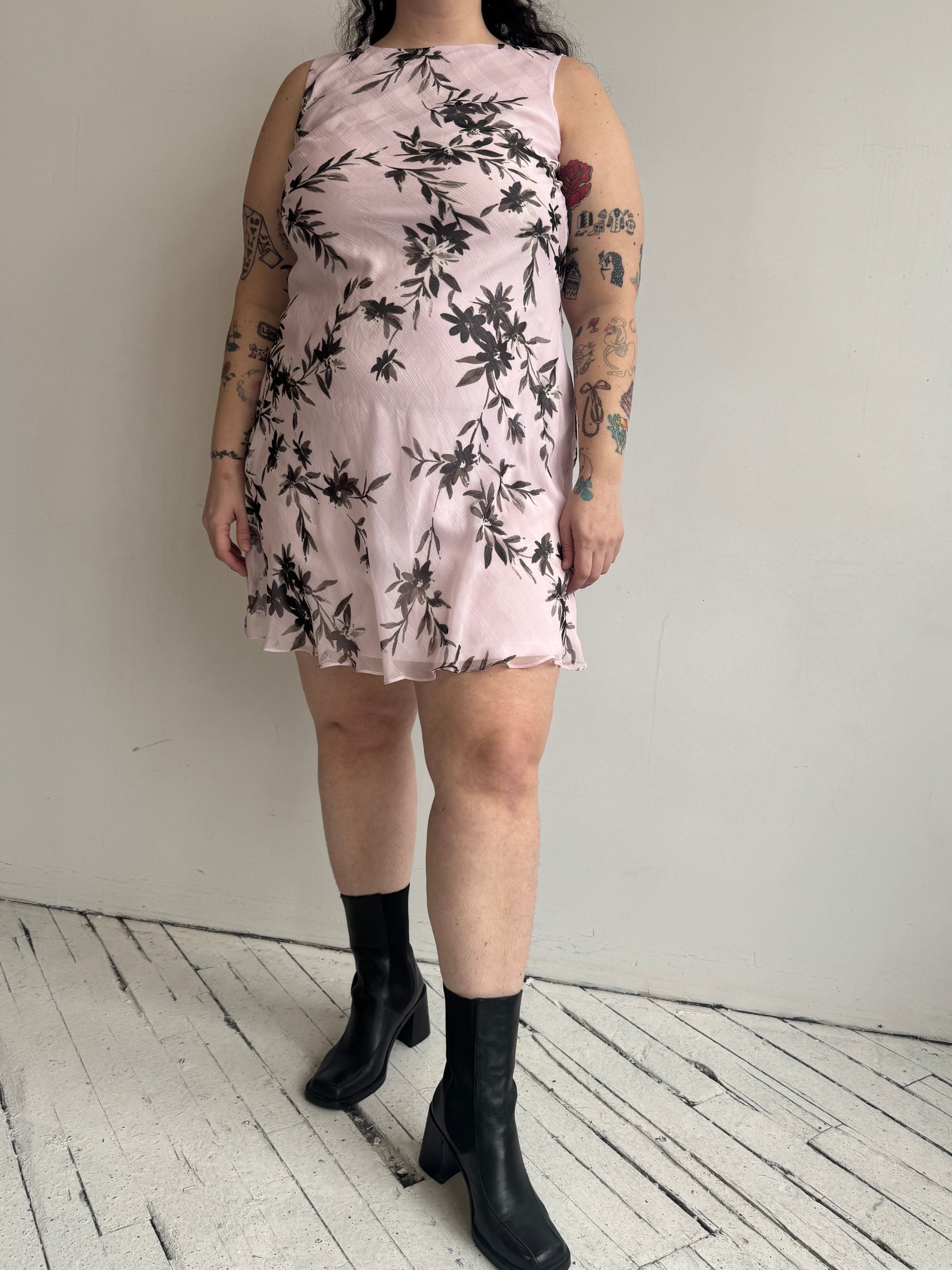 Vintage - Light Pink and Black Bias Dress (1X)