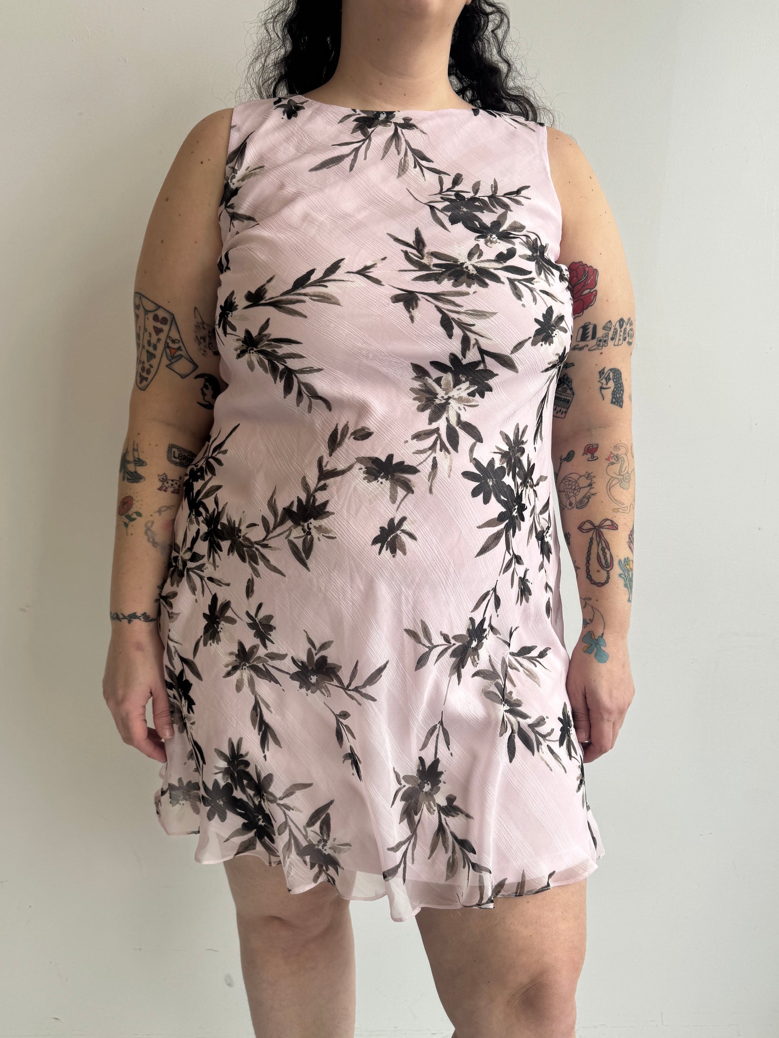 Vintage - Light Pink and Black Bias Dress (1X)