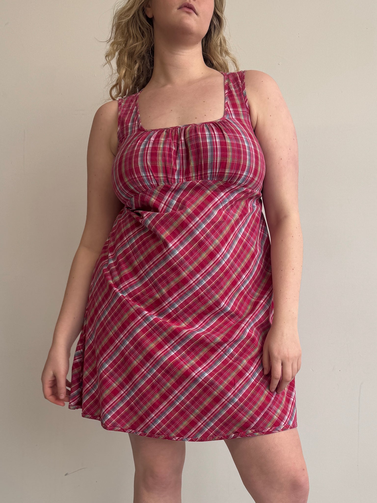 Vintage - Pink Plaid Sun Dress (L/XL)