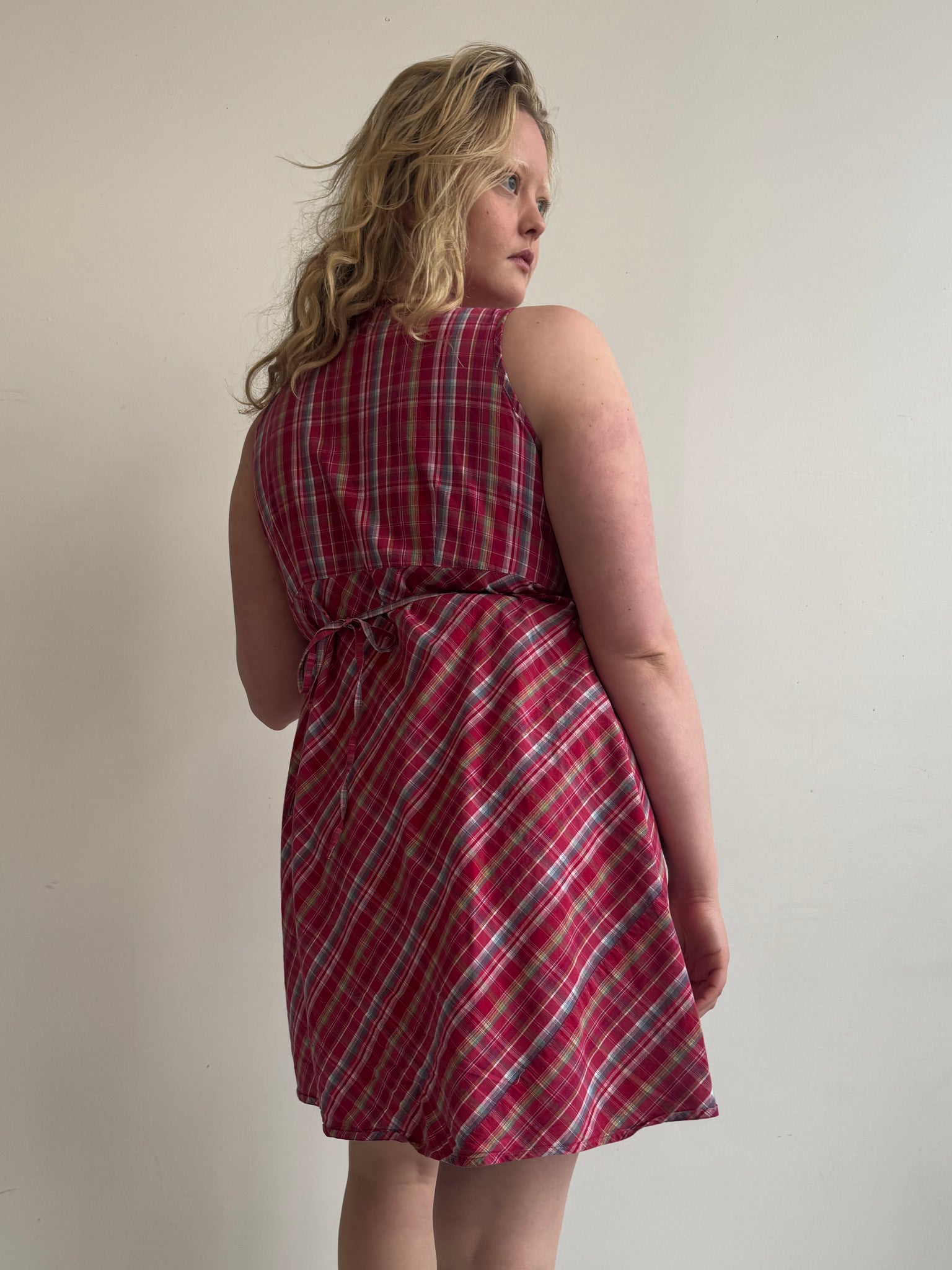 Vintage - Pink Plaid Sun Dress (L/XL)