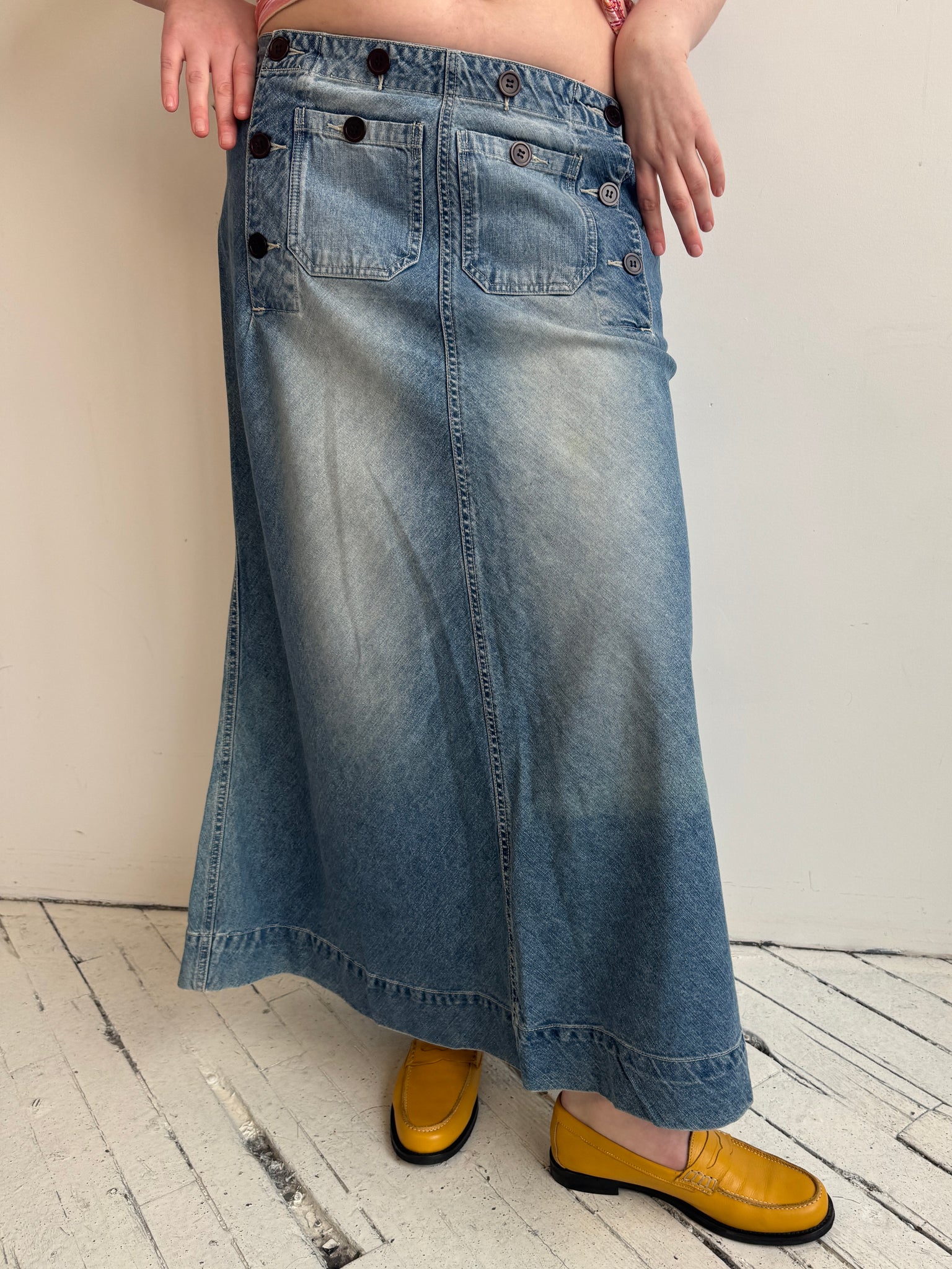 Vintage - Denim Sailor Maxi Skirt (XL/1X)