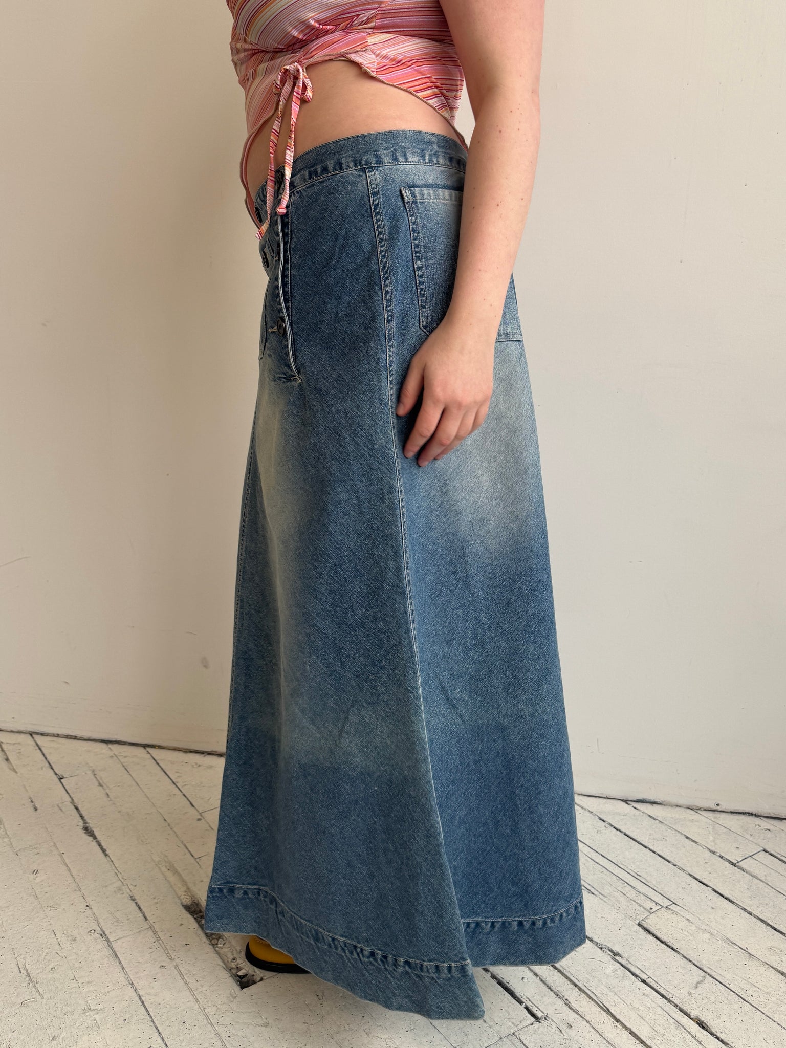 Vintage - Denim Sailor Maxi Skirt (XL/1X)