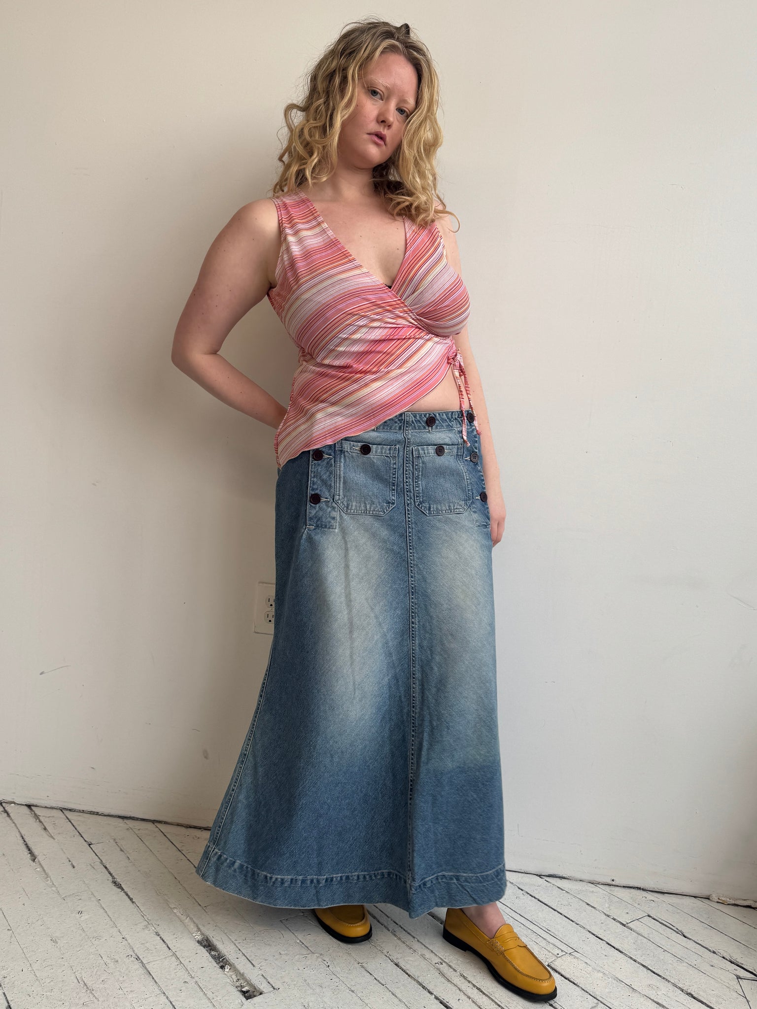 Vintage - Denim Sailor Maxi Skirt (XL/1X)