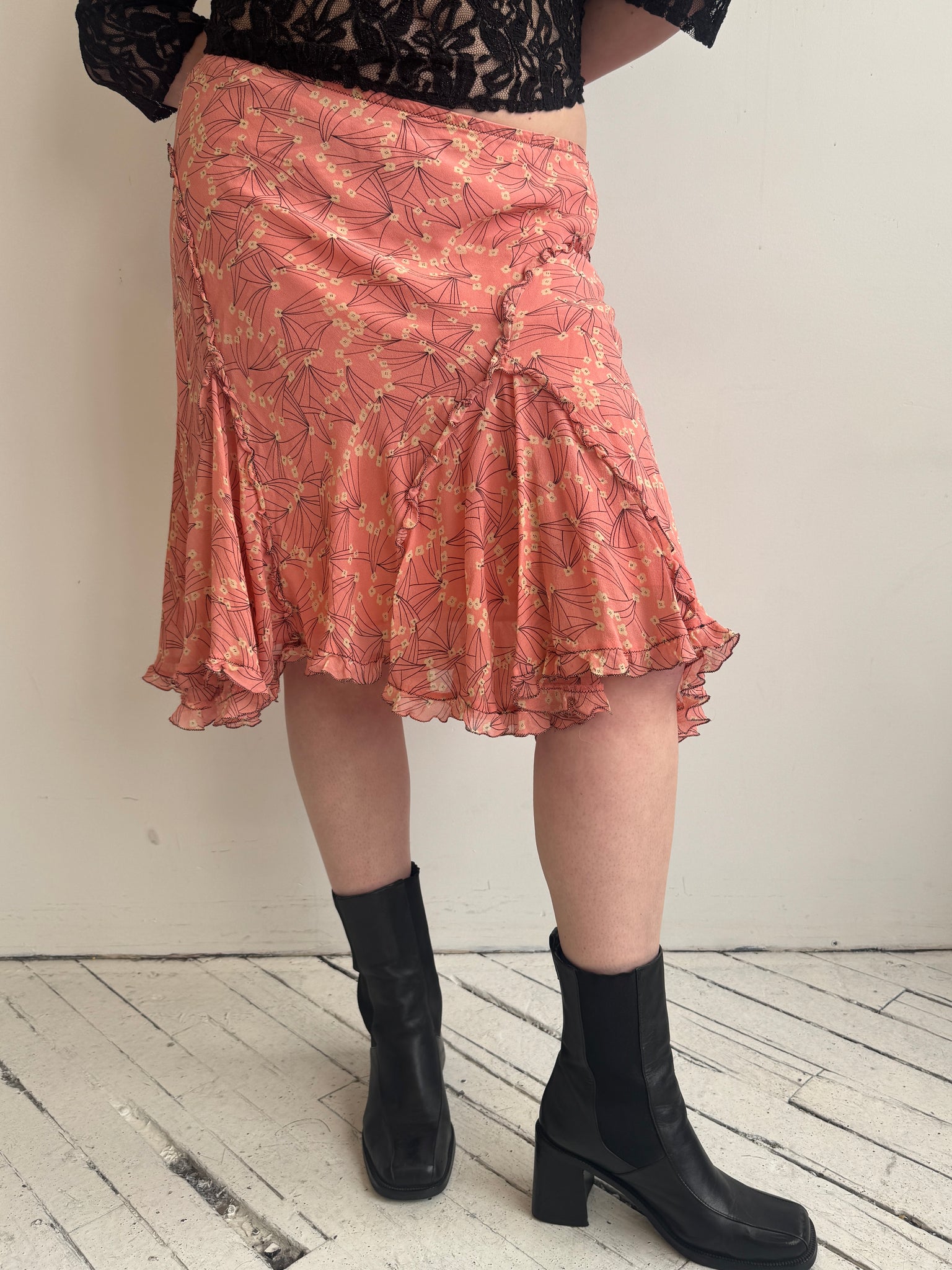 Vintage - Silk Peach Flowy Midi Skirt (XL-1X)