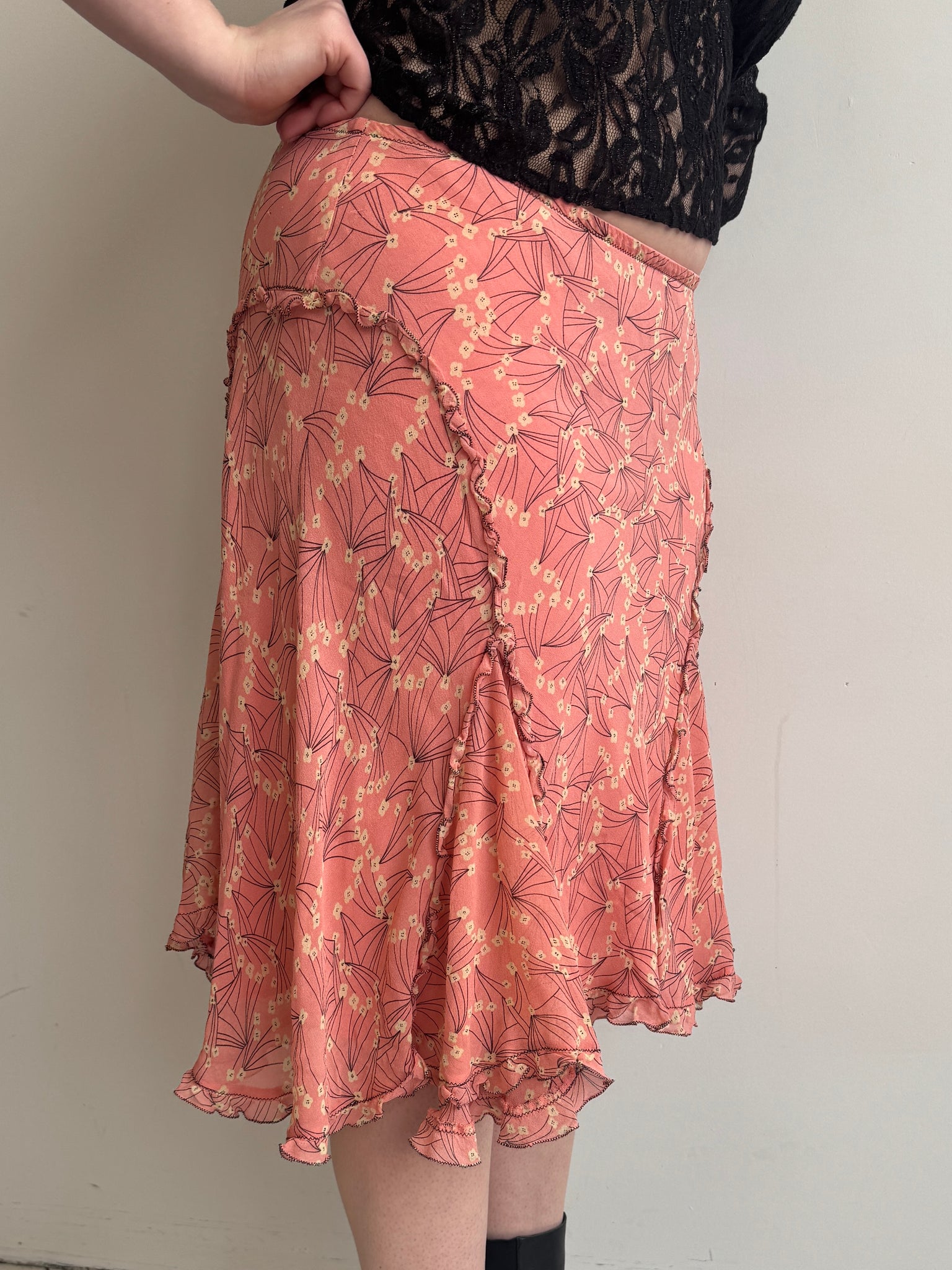 Vintage - Silk Peach Flowy Midi Skirt (XL-1X)