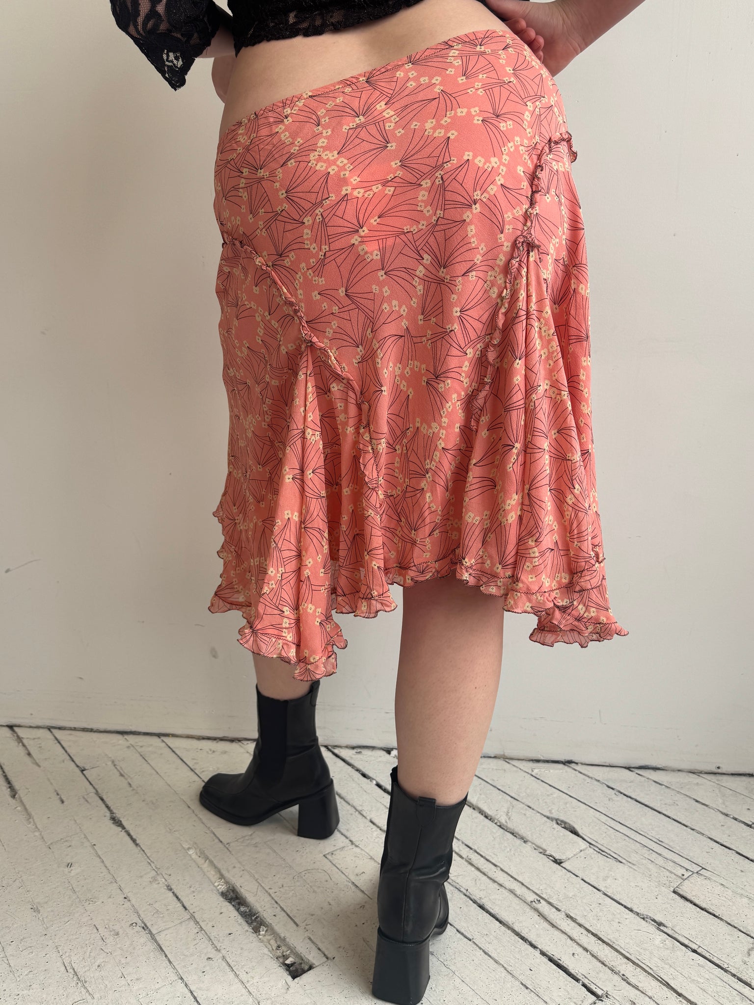 Vintage - Silk Peach Flowy Midi Skirt (XL-1X)