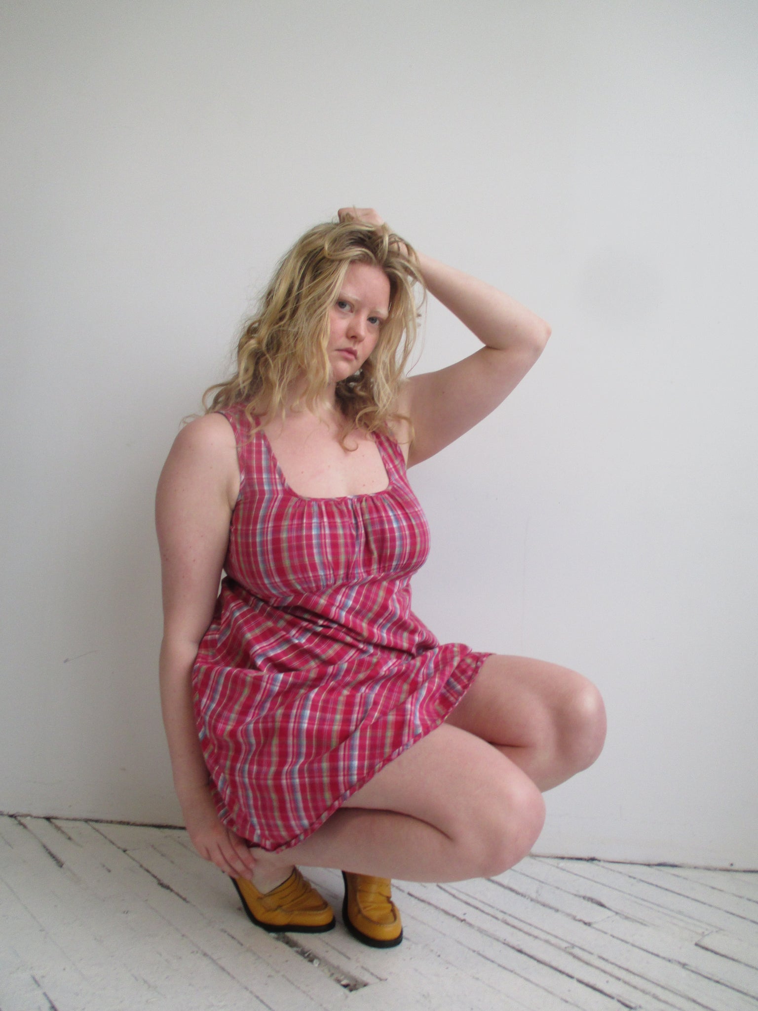 Vintage - Pink Plaid Sun Dress (L/XL)