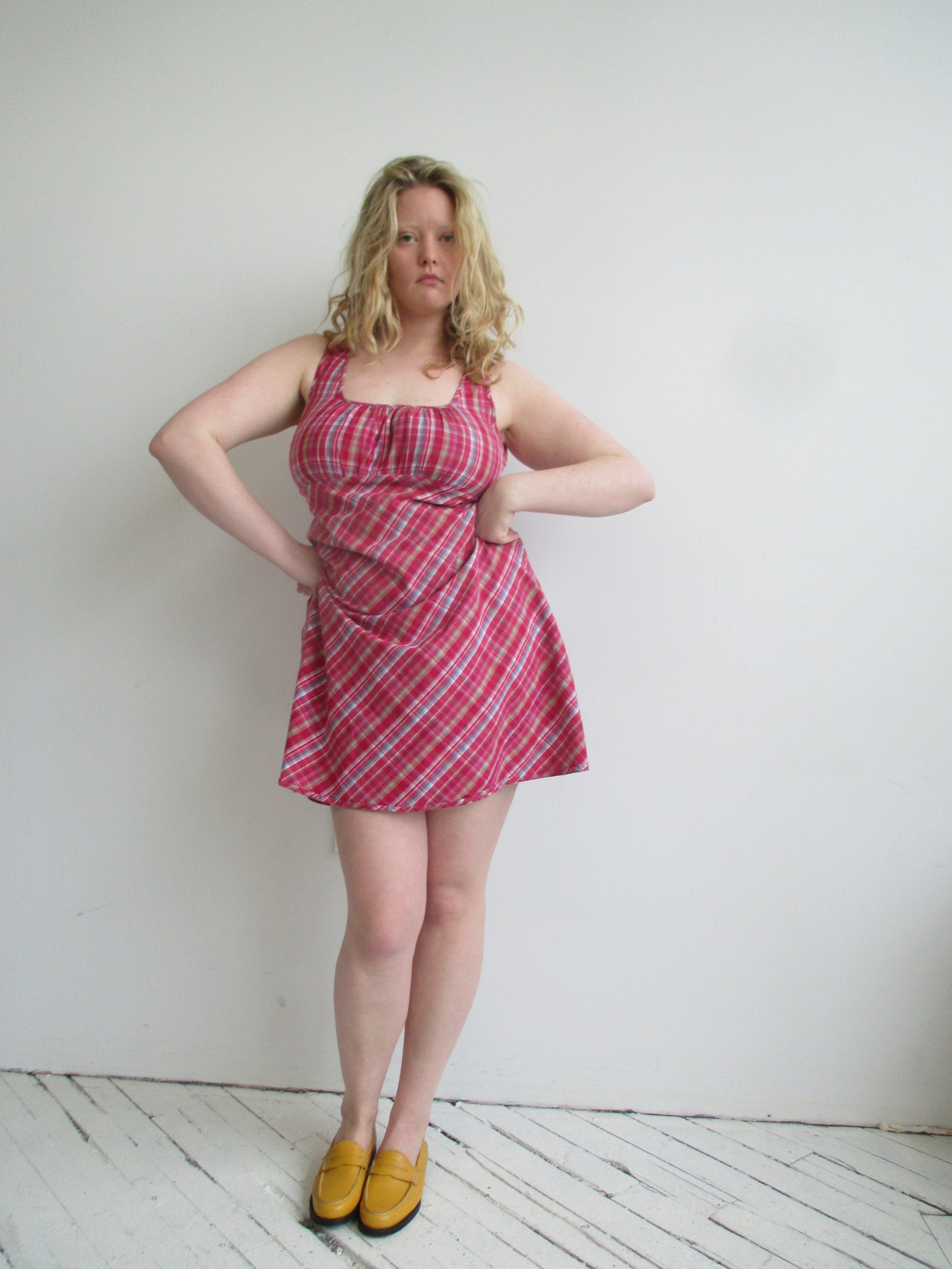 Vintage - Pink Plaid Sun Dress (L/XL)