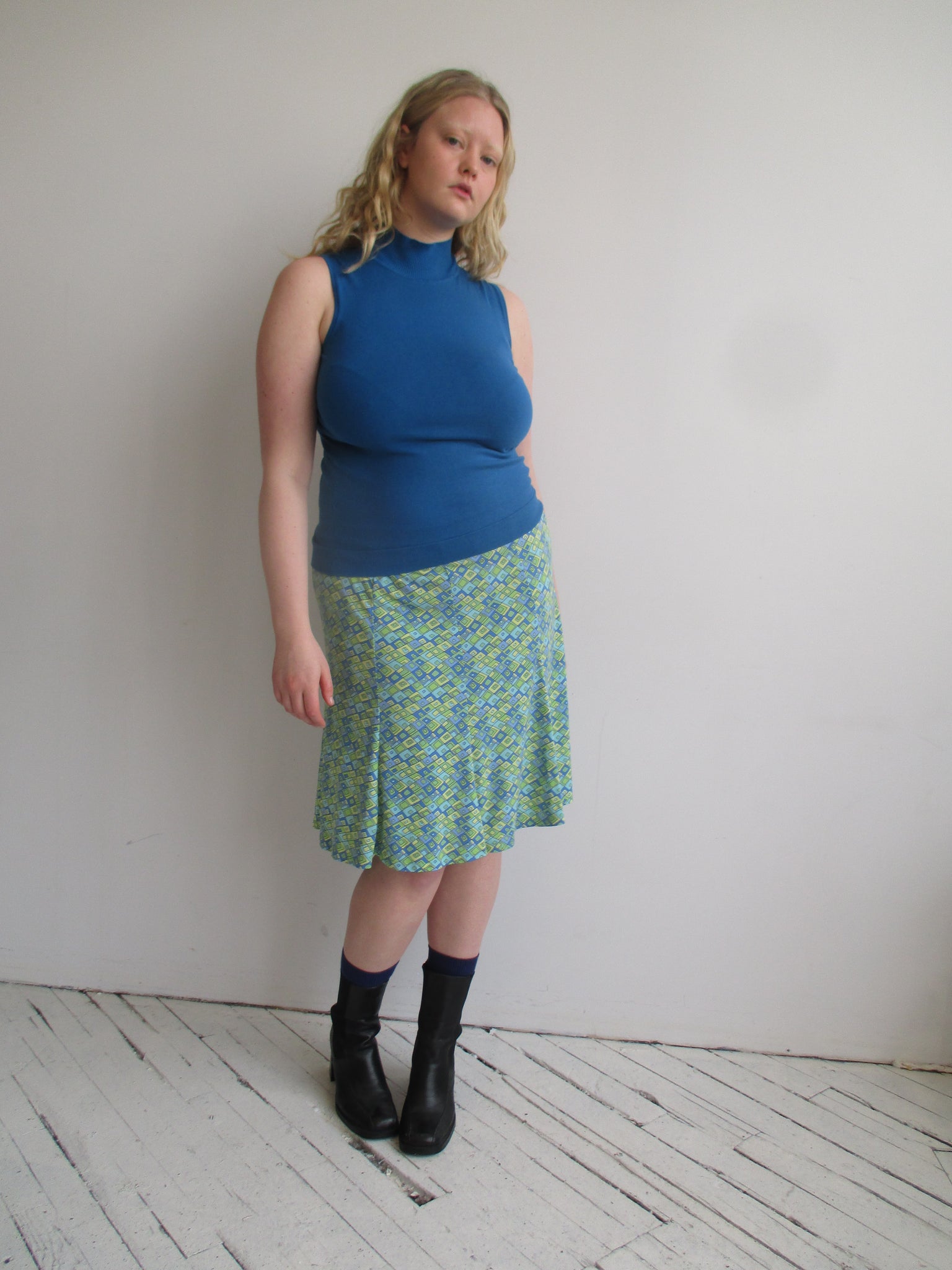 Vintage - Blue and Green Stretch Skirt (XL/1X)