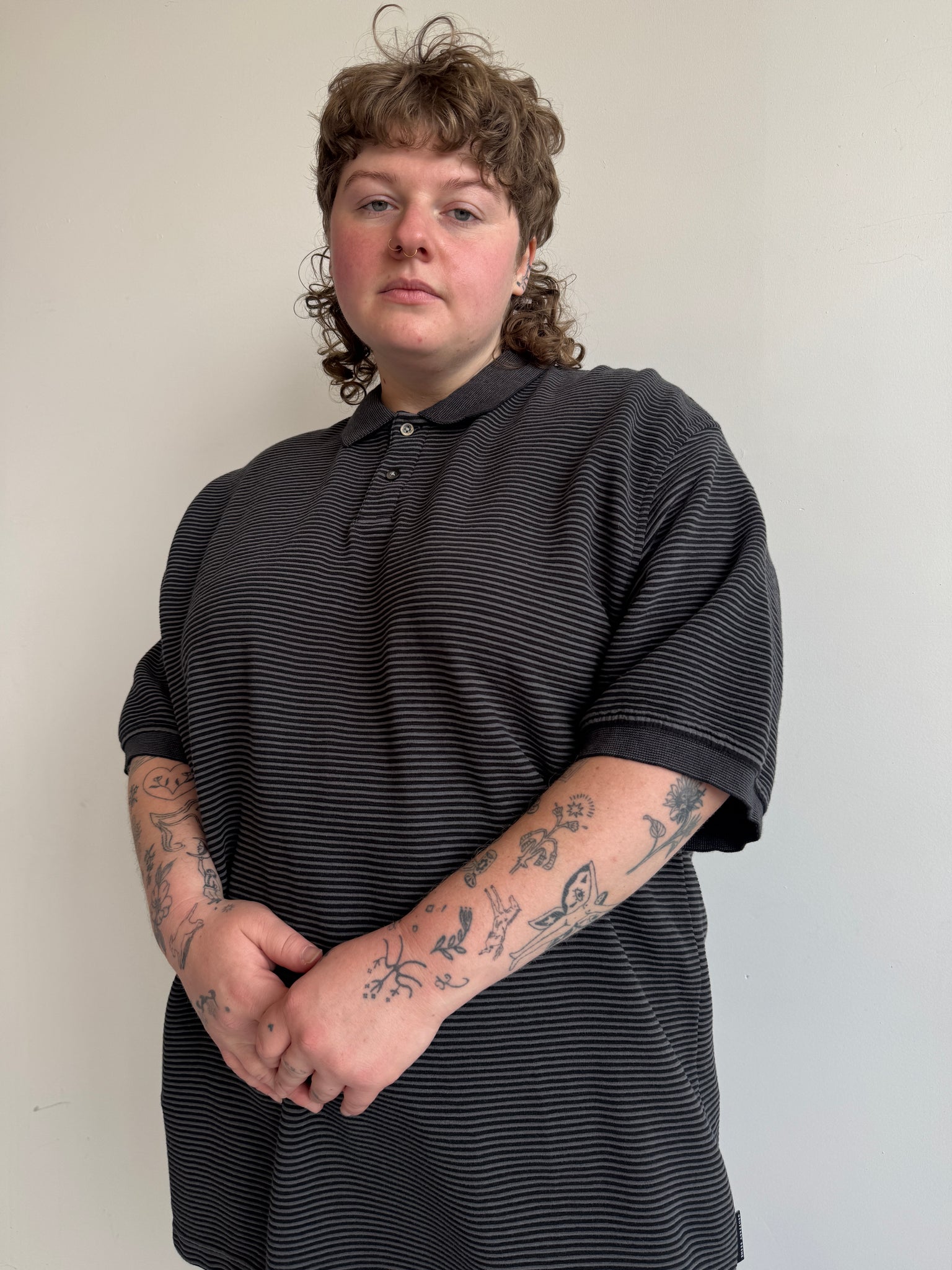 Vintage - Black Striped Cotton Polo (1X-3X)