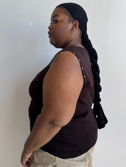 Vintage - Brown Knit Tank with Gold Studs (2X/3X)