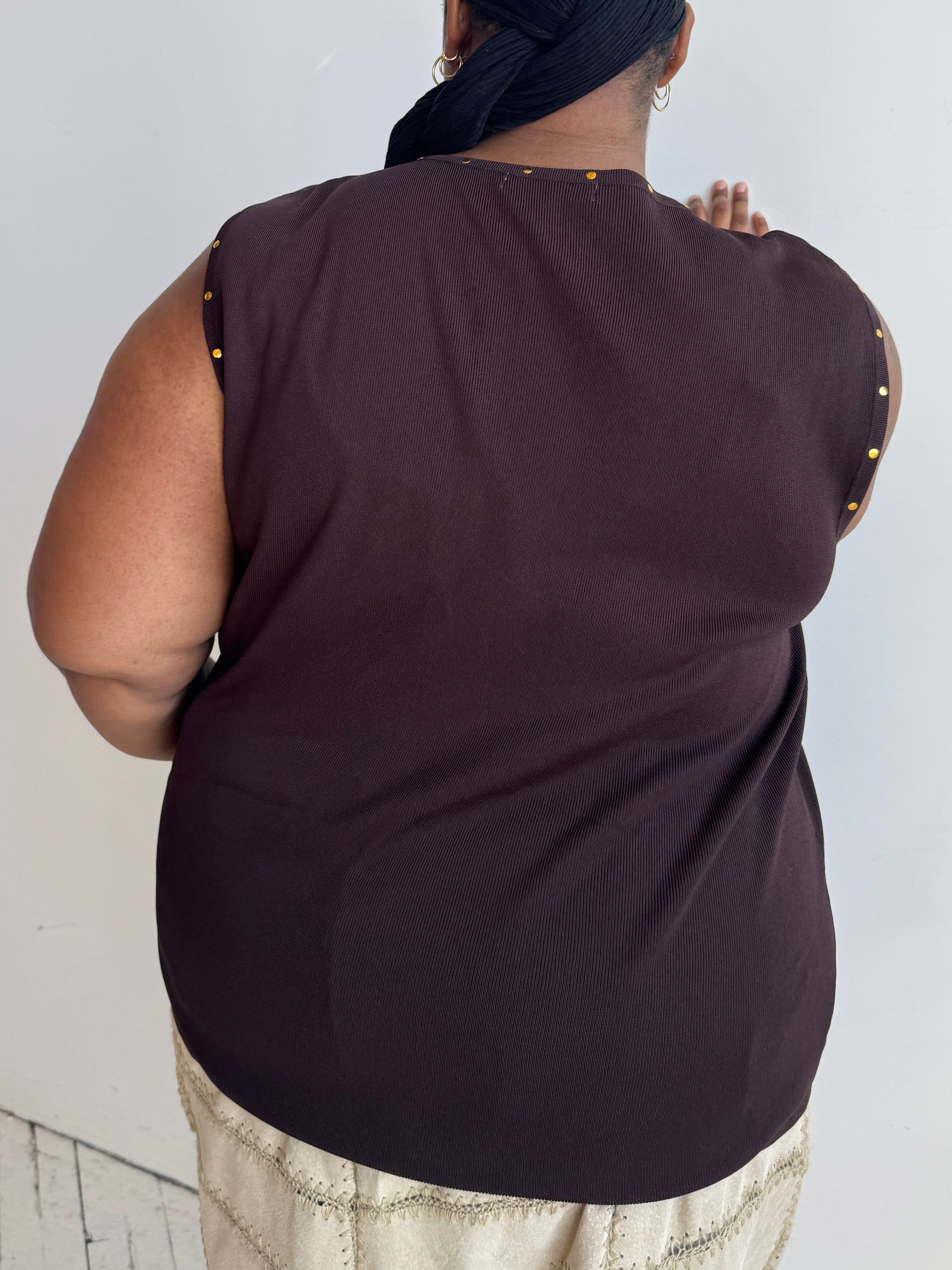 Vintage - Brown Knit Tank with Gold Studs (2X/3X)