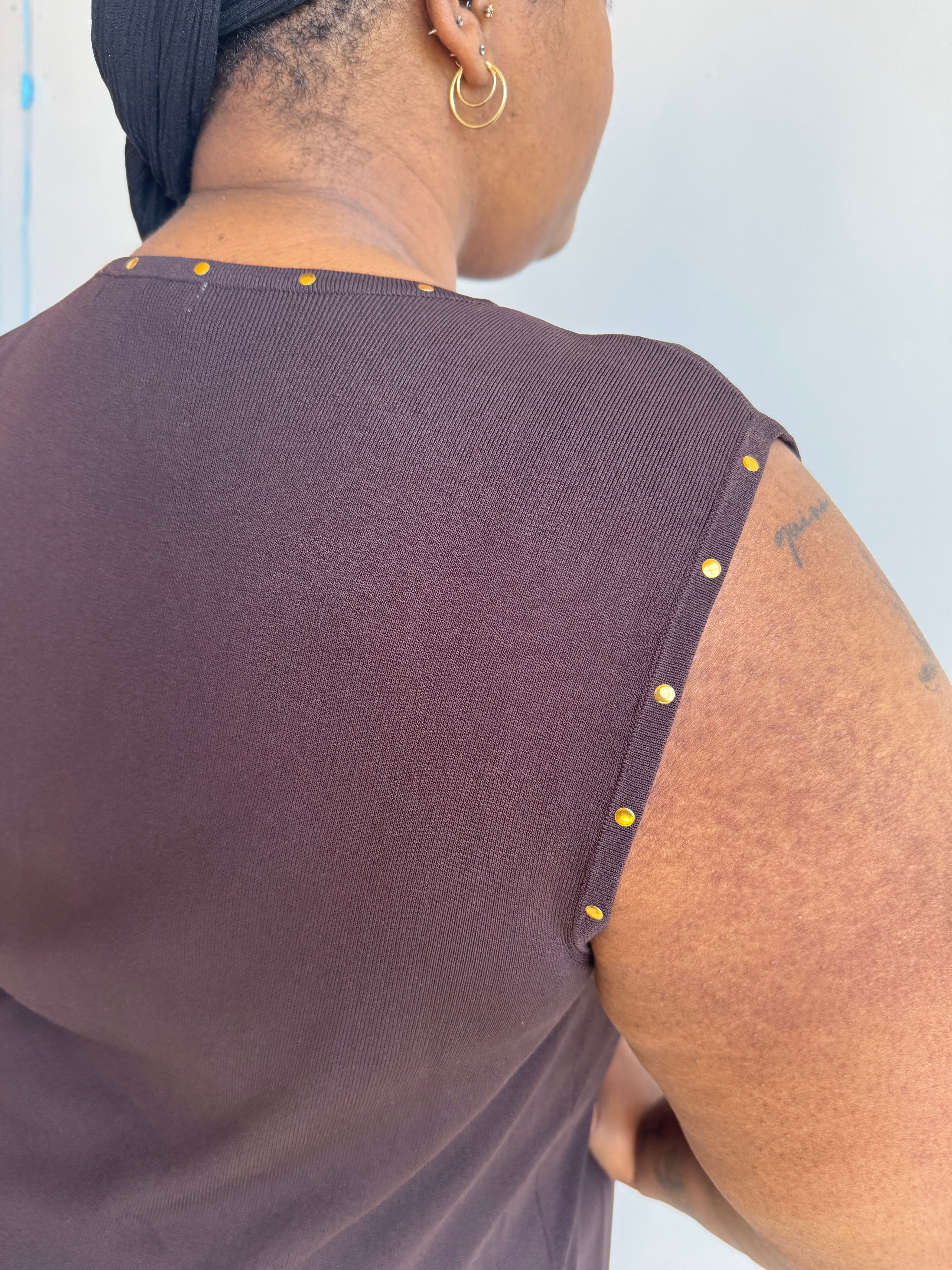 Vintage - Brown Knit Tank with Gold Studs (2X/3X)